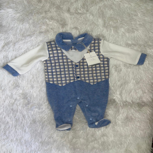 Tutina intera neonato in ciniglia grigio-blu