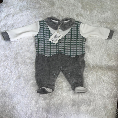 Tutina intera neonato in ciniglia grigio-verde