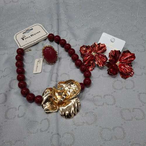 Completo 3 pezzi collana, orecchini e anello regolabile modello zara