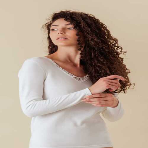 2 Maglie intime donna lana cotone manica lunga bianca