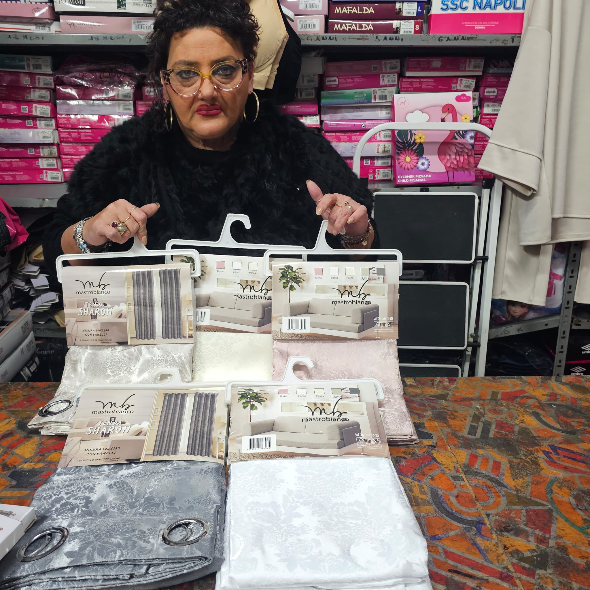 Coppia Tende raso saten Fantasia a tono