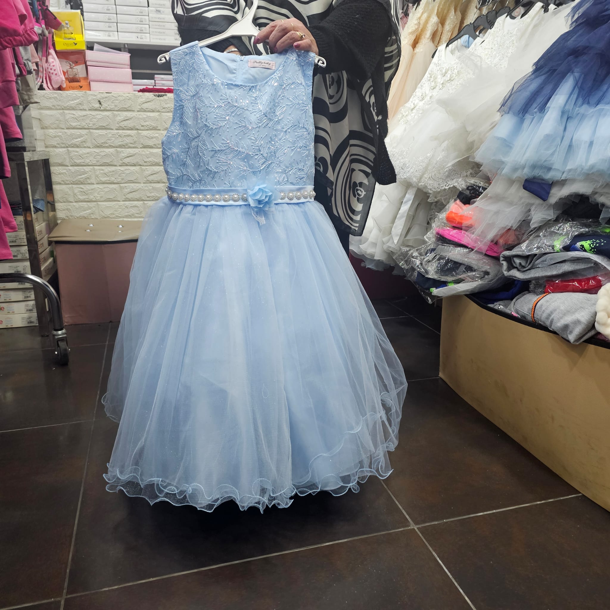 Vestito cerimonia Azzurro perle