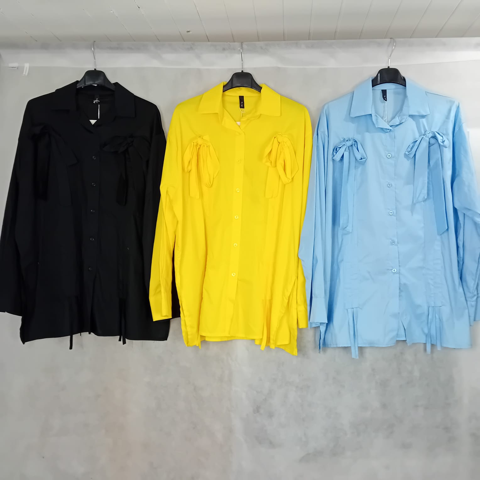 Camicia doppio fiocco arricciato in puro cotone