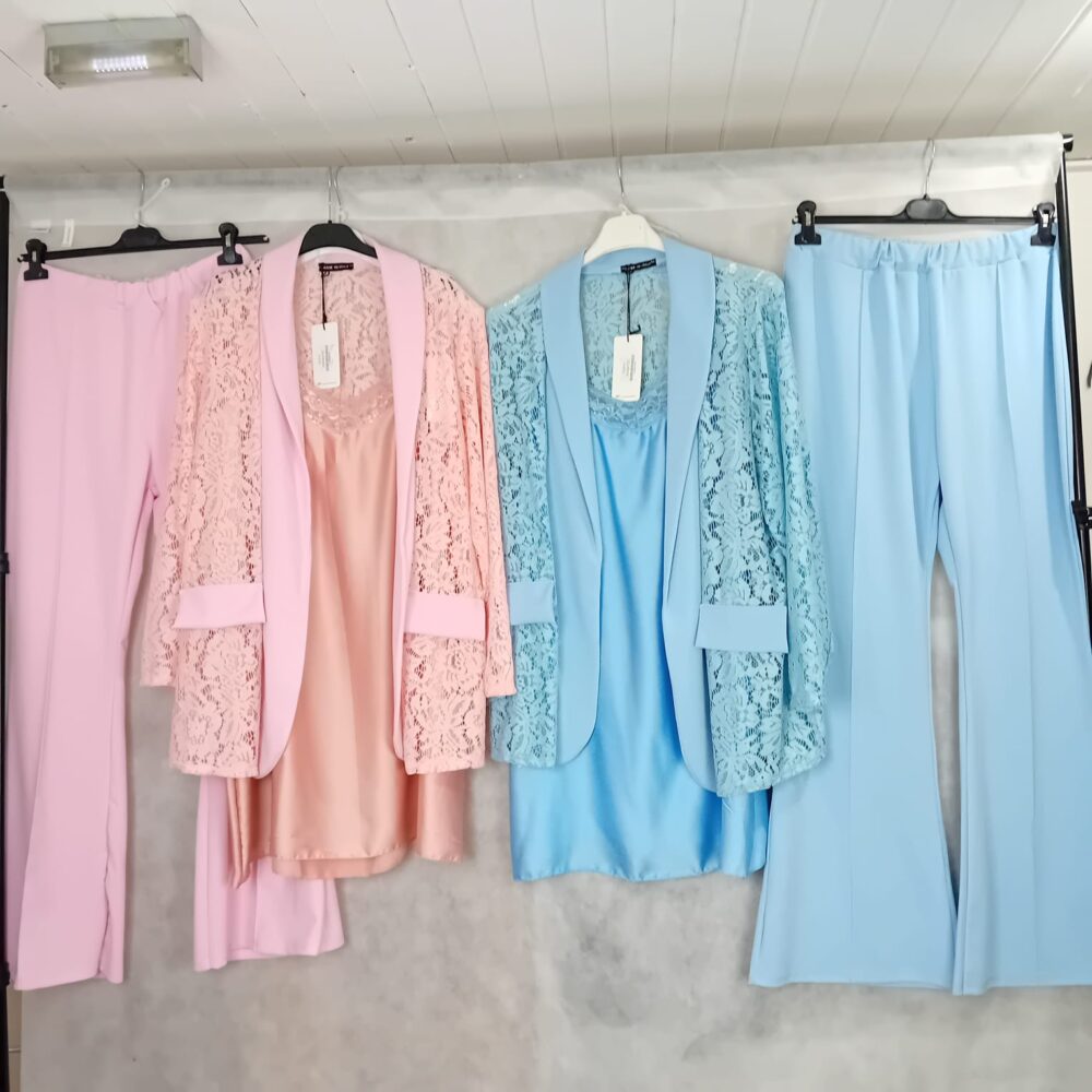 Completo 3 pezzi in pizzo e viscosa - nero