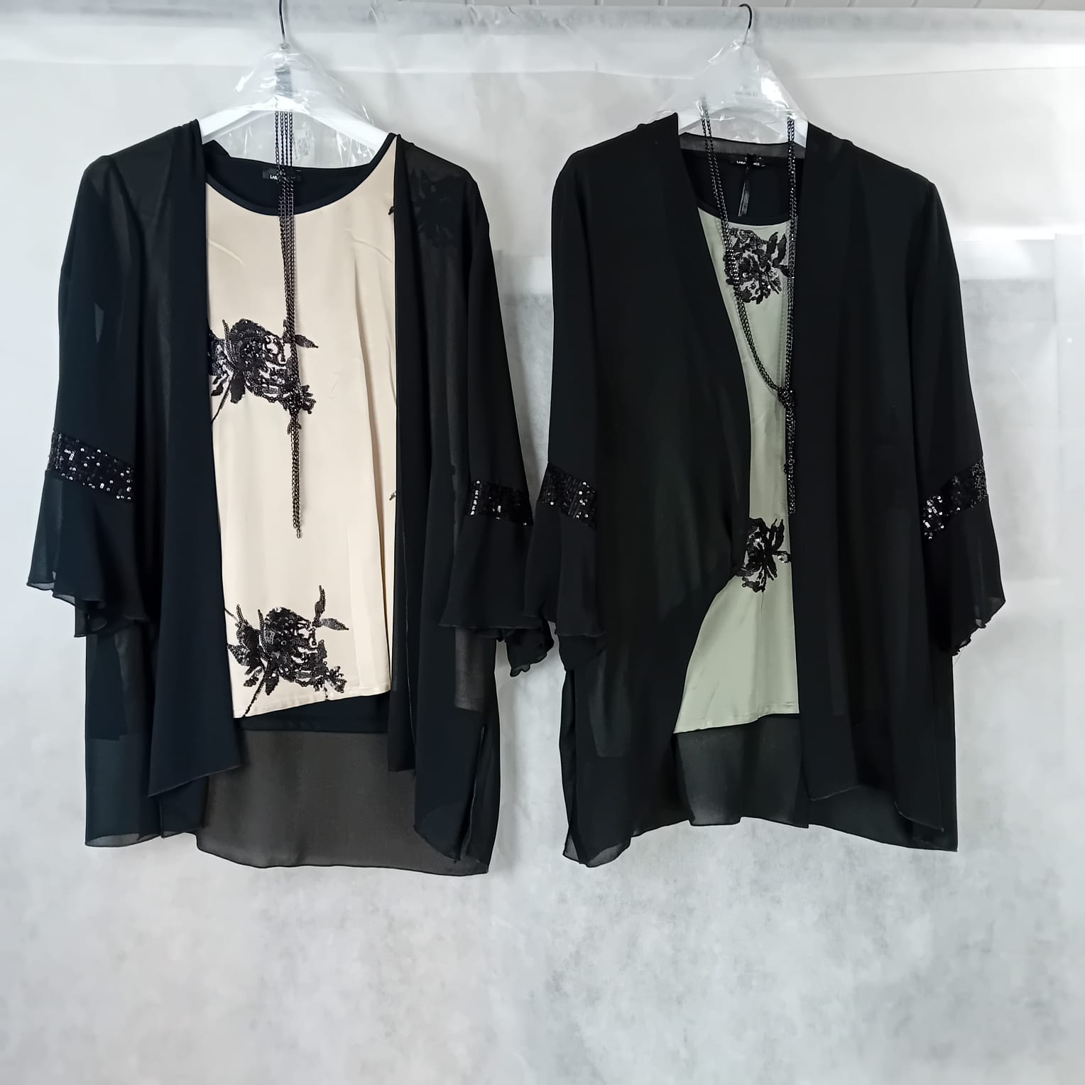 twinset super elegante in fiori paillettes