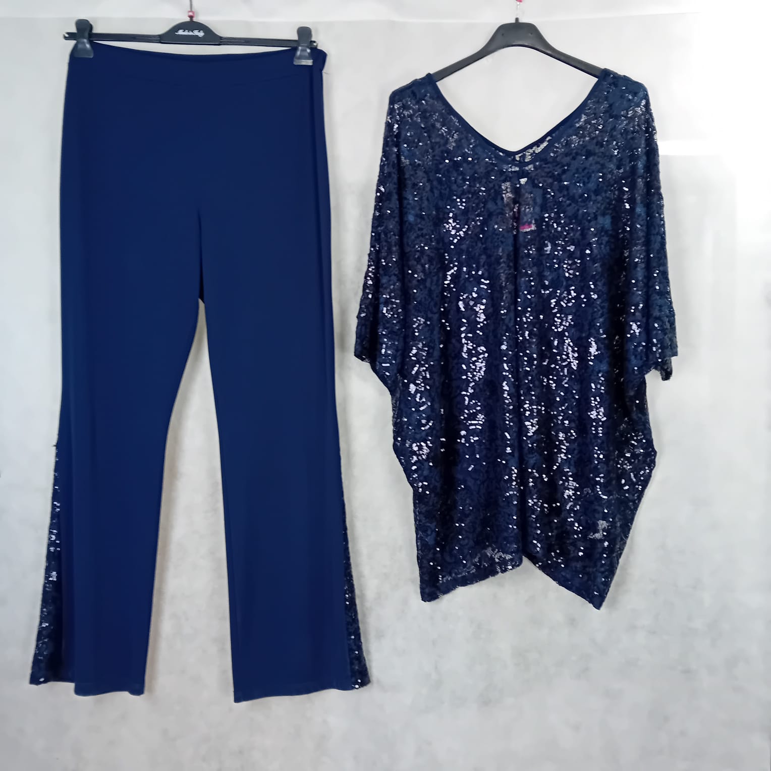 Completo 3 pezzi top casacca pantalone zampa in pizzo francese moda rossella