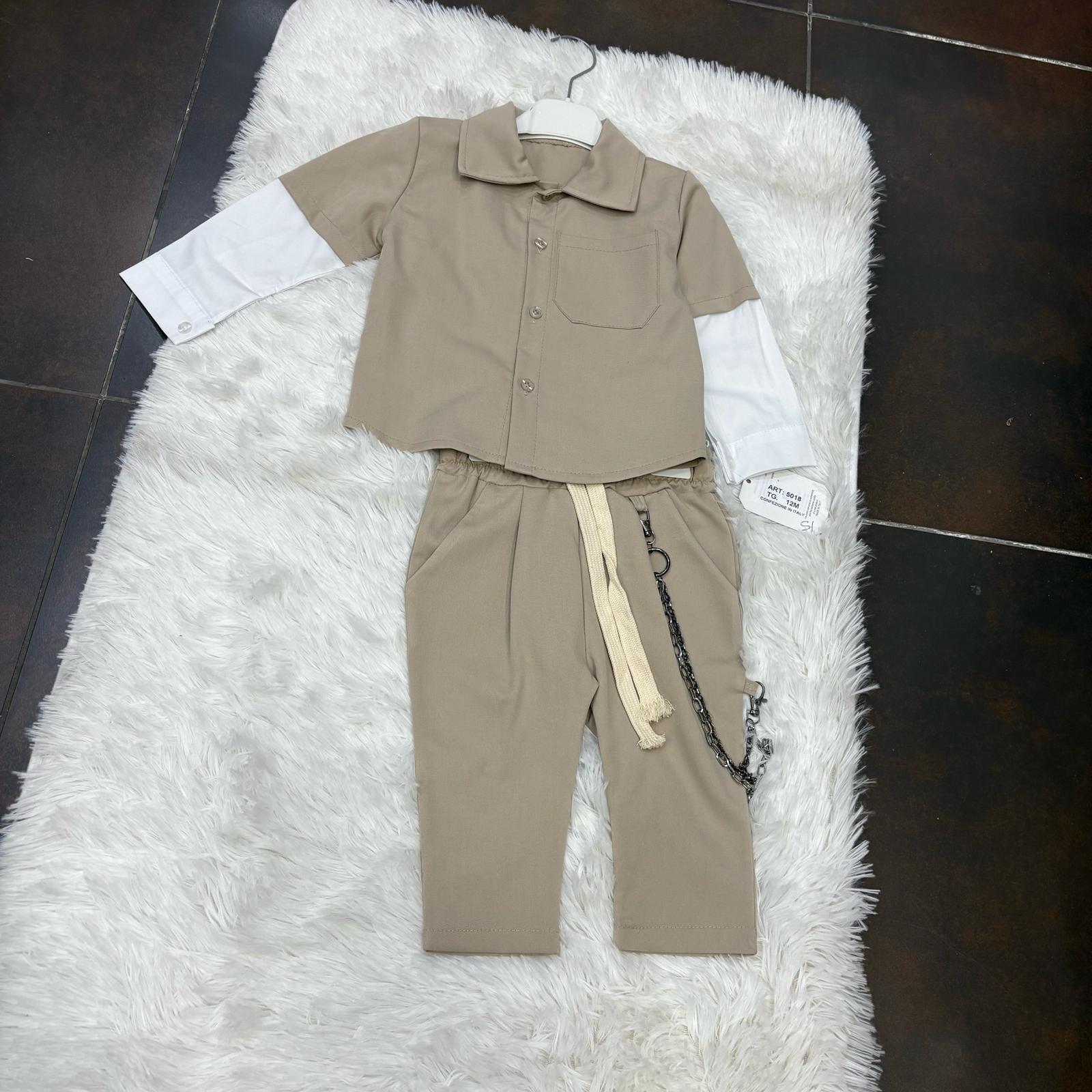 Completo bbo camicia con finta maglia con pantalone laccio