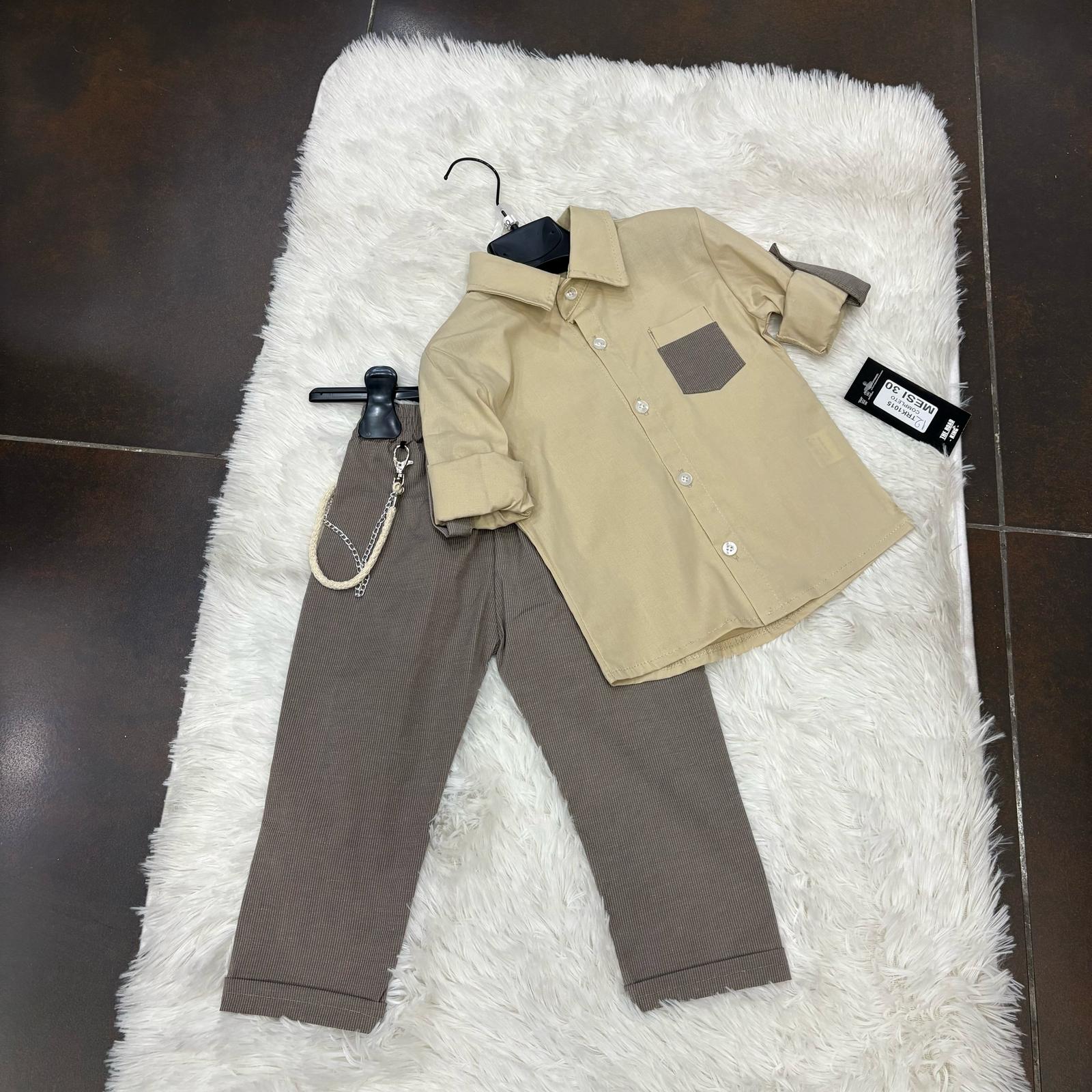 Completo bimbo camicia con pantalone in cotone manica risvolto Fantasia