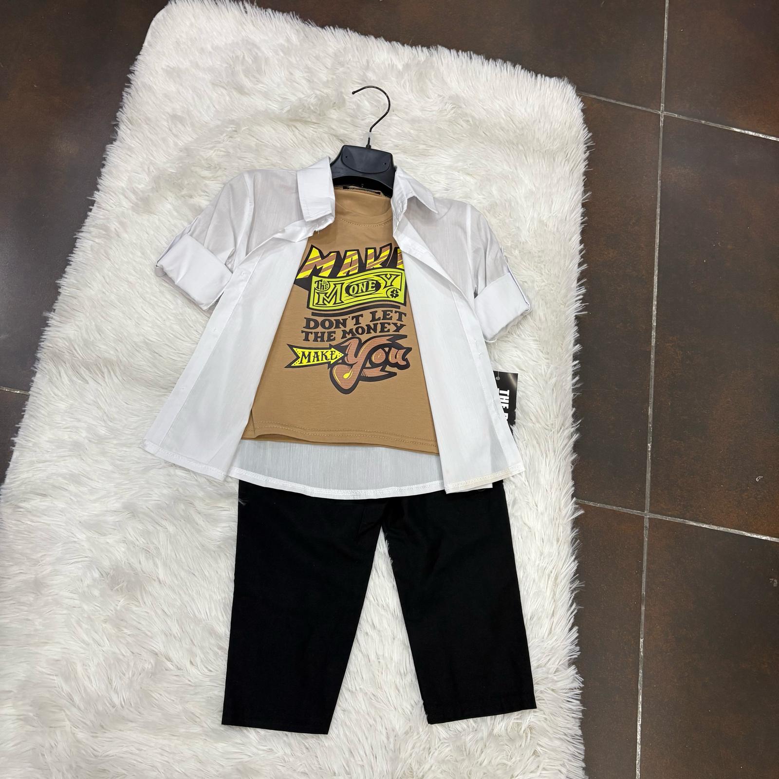 Completo bimbo 3 pezzi camicia maglia pantaloni