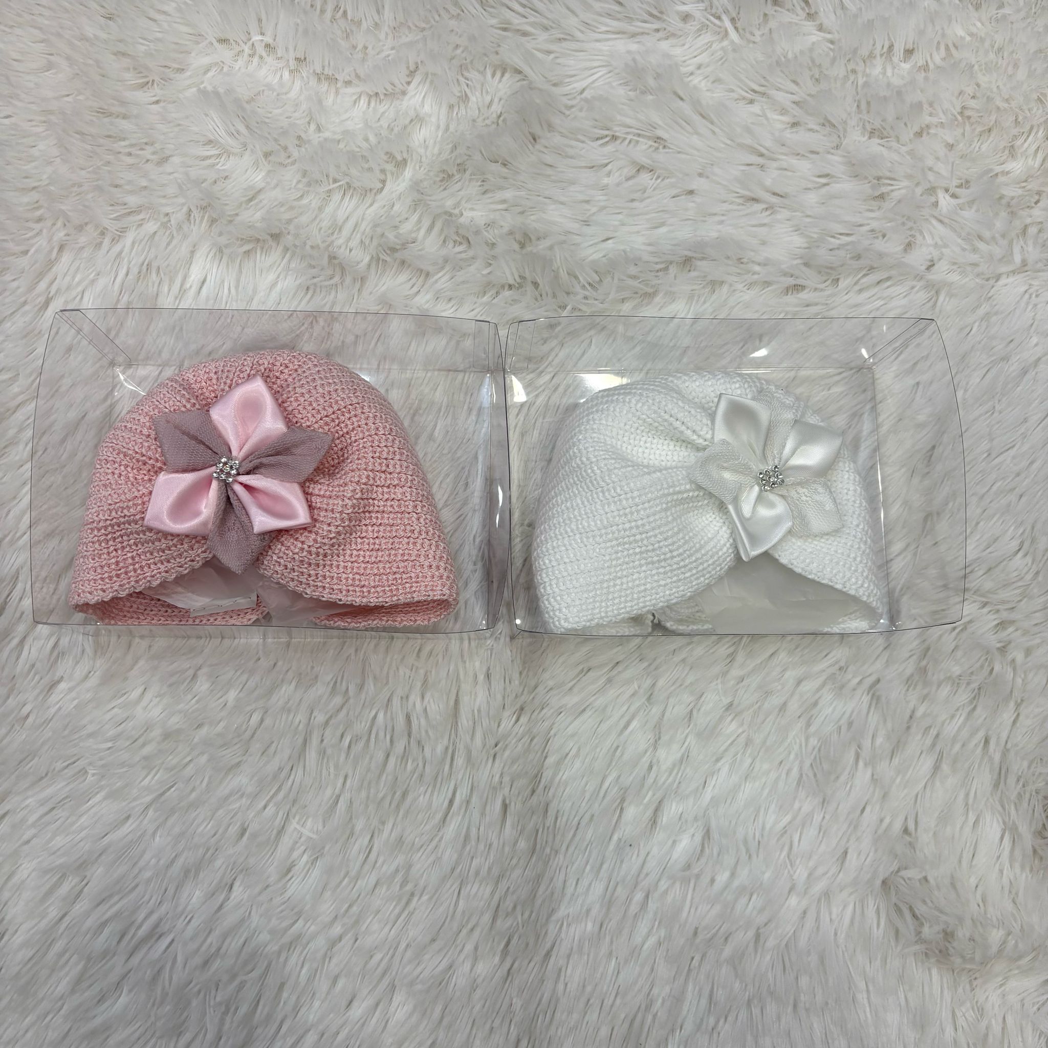 Cappellino filo fiocco raso neonata