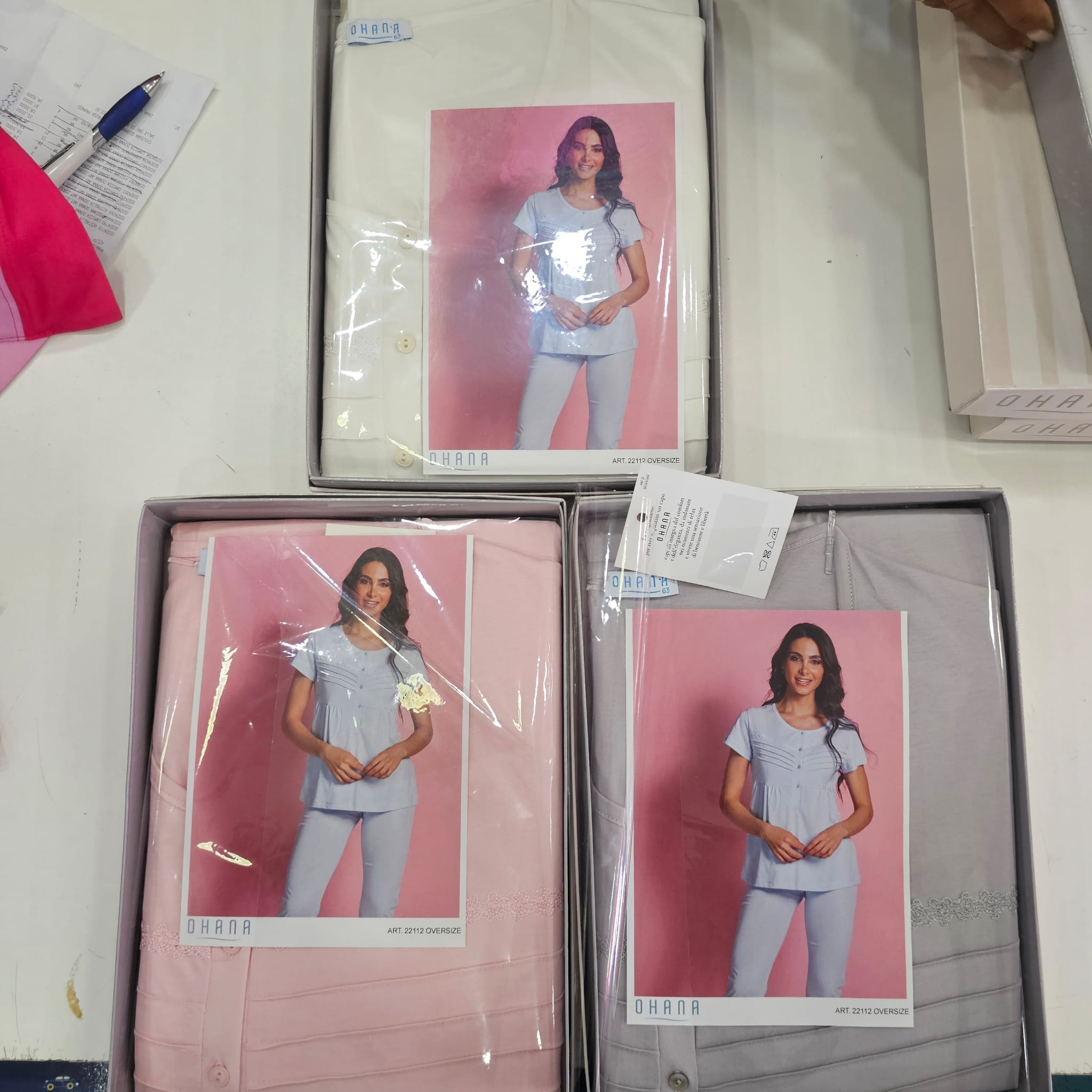 Pigiama in puro cotone ohana modello plisse pizzo