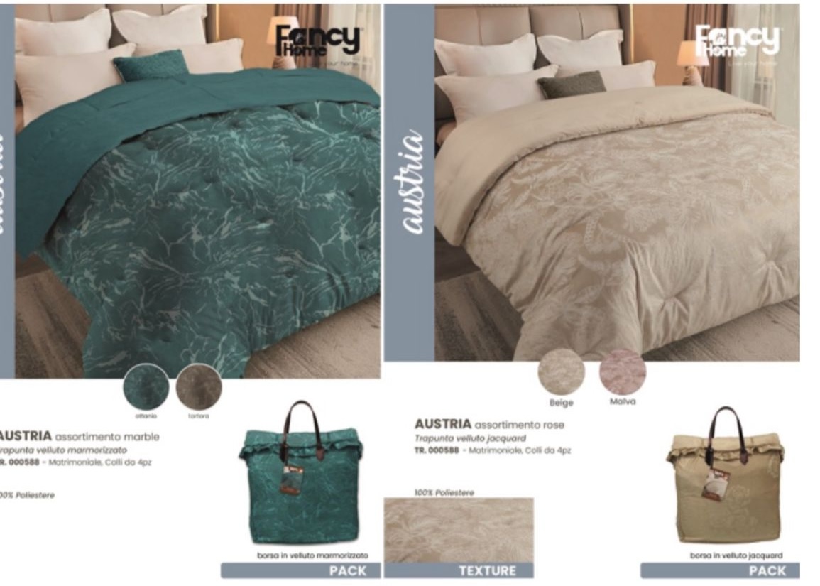 Trapunta in velluto articolo ustria con borsa misure maxi