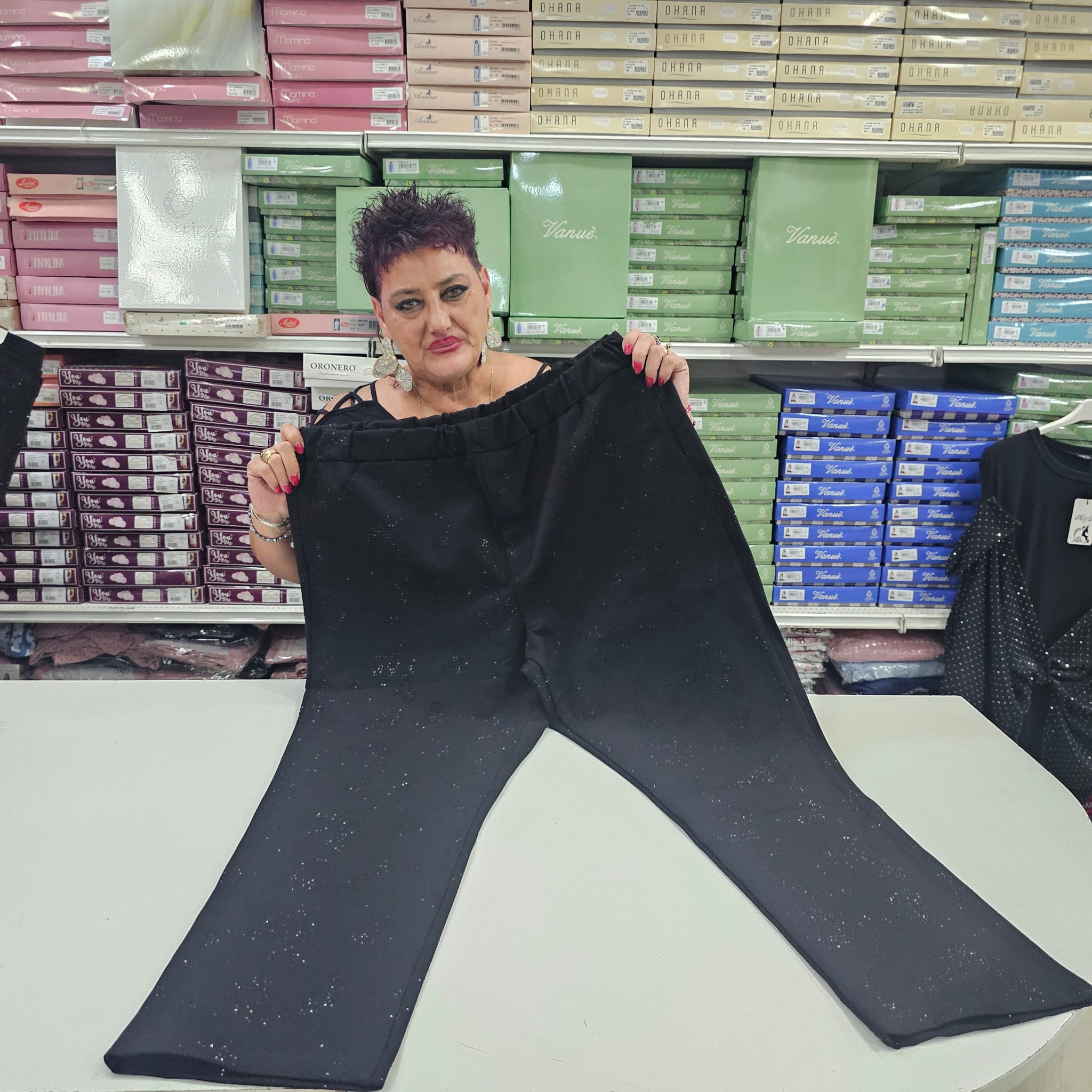 Pantalone moda rossella brillantini nero punto Milano