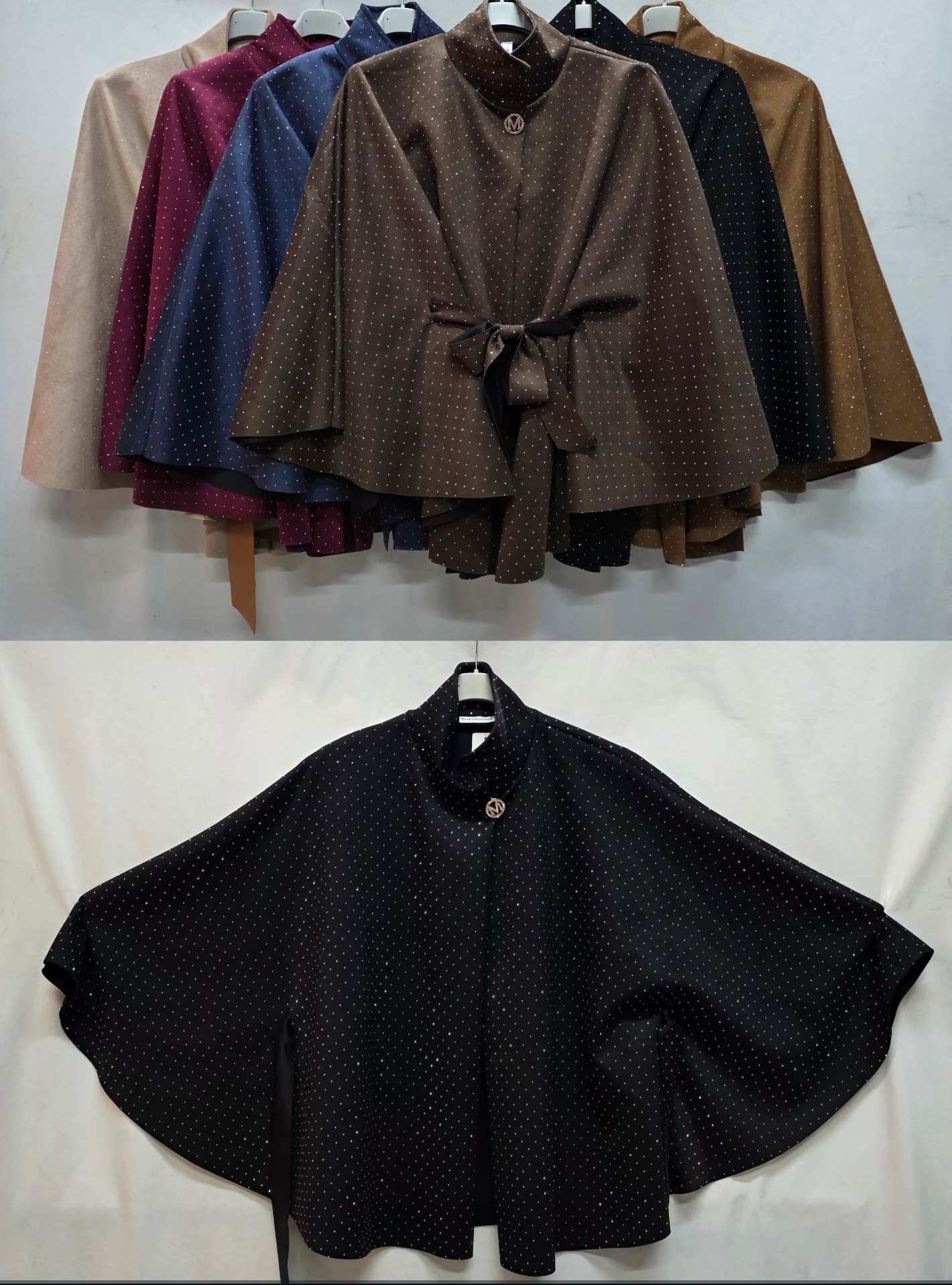 Poncho in dainetto cintura e brillantini