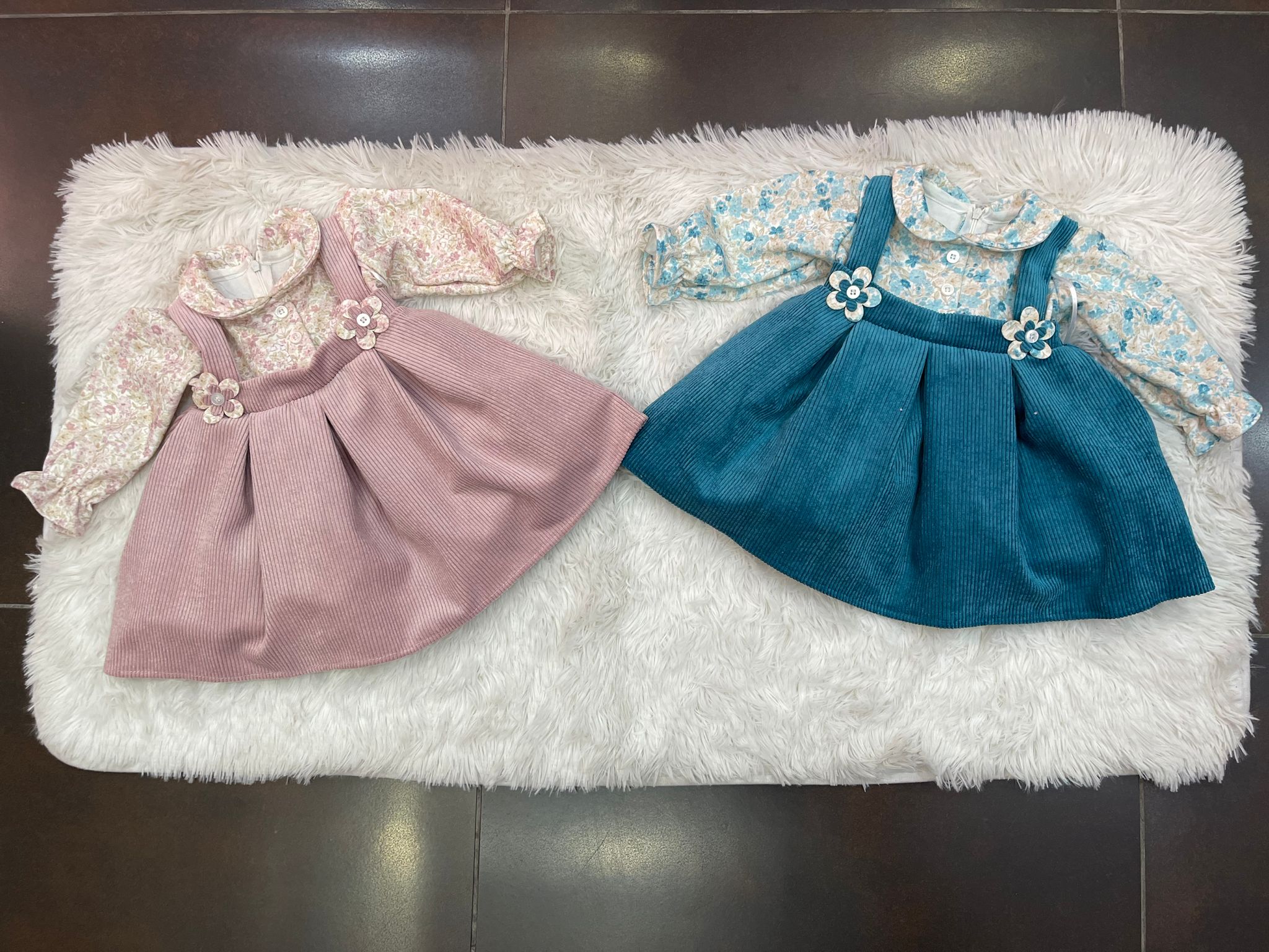 Vestito baby in velluto a coste fiori