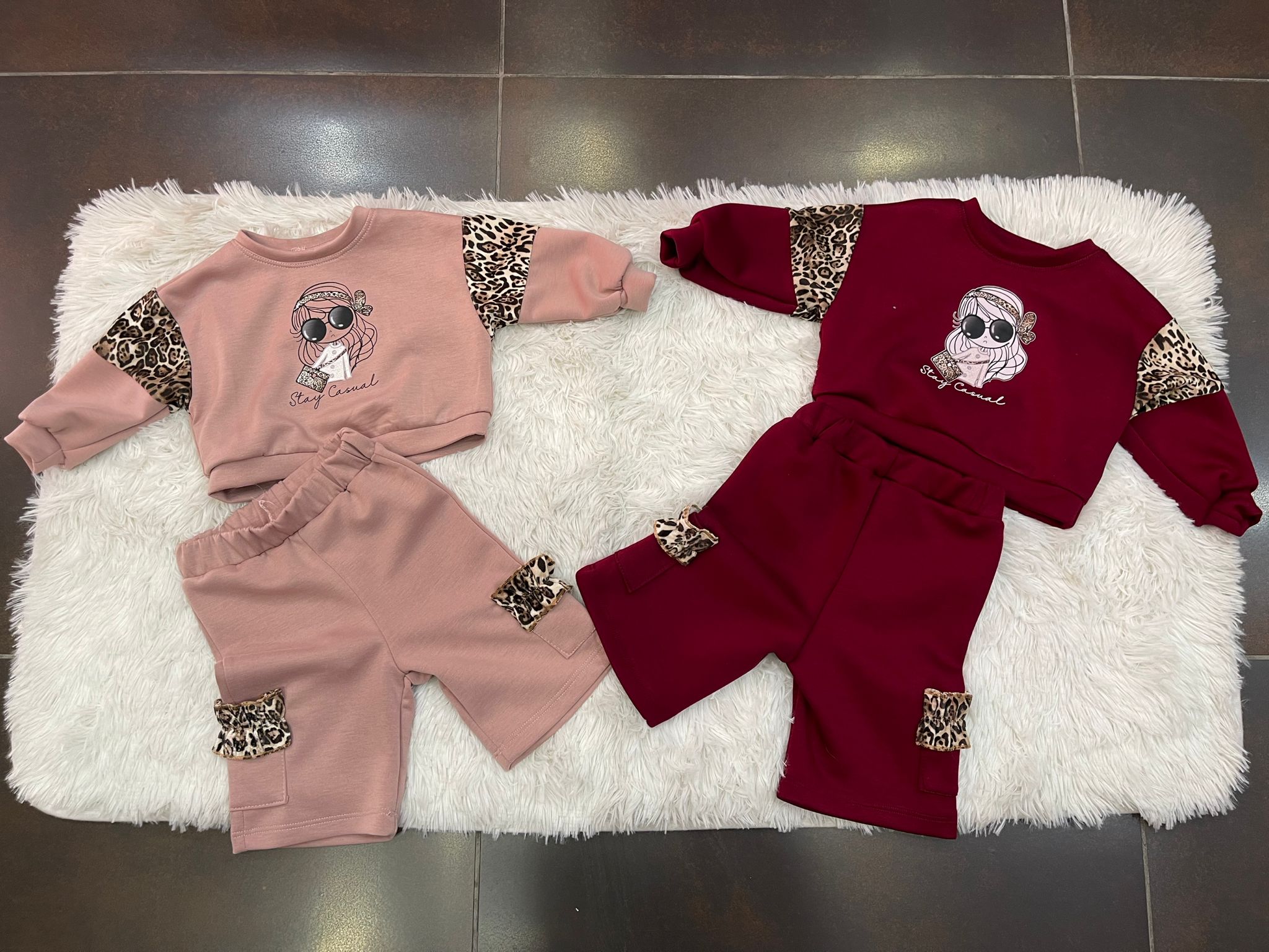 Completo baby bimba pantalone palazzo con inserti maculato