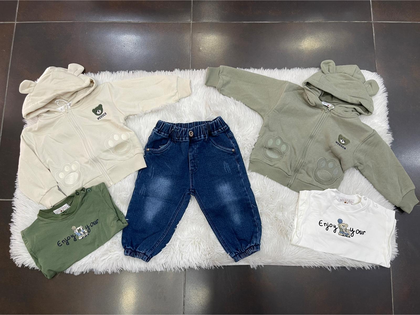 Completo baby maschio 3pezzi con cappuccio orecchie