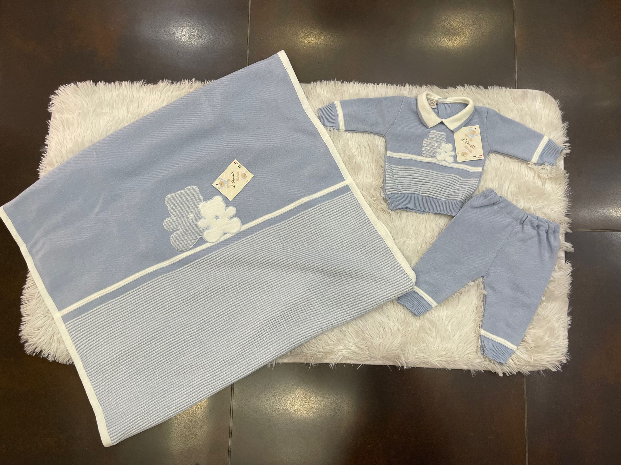 Set Neonato Azzurro – Copertina + Completino 2 pezzi Tg Unica