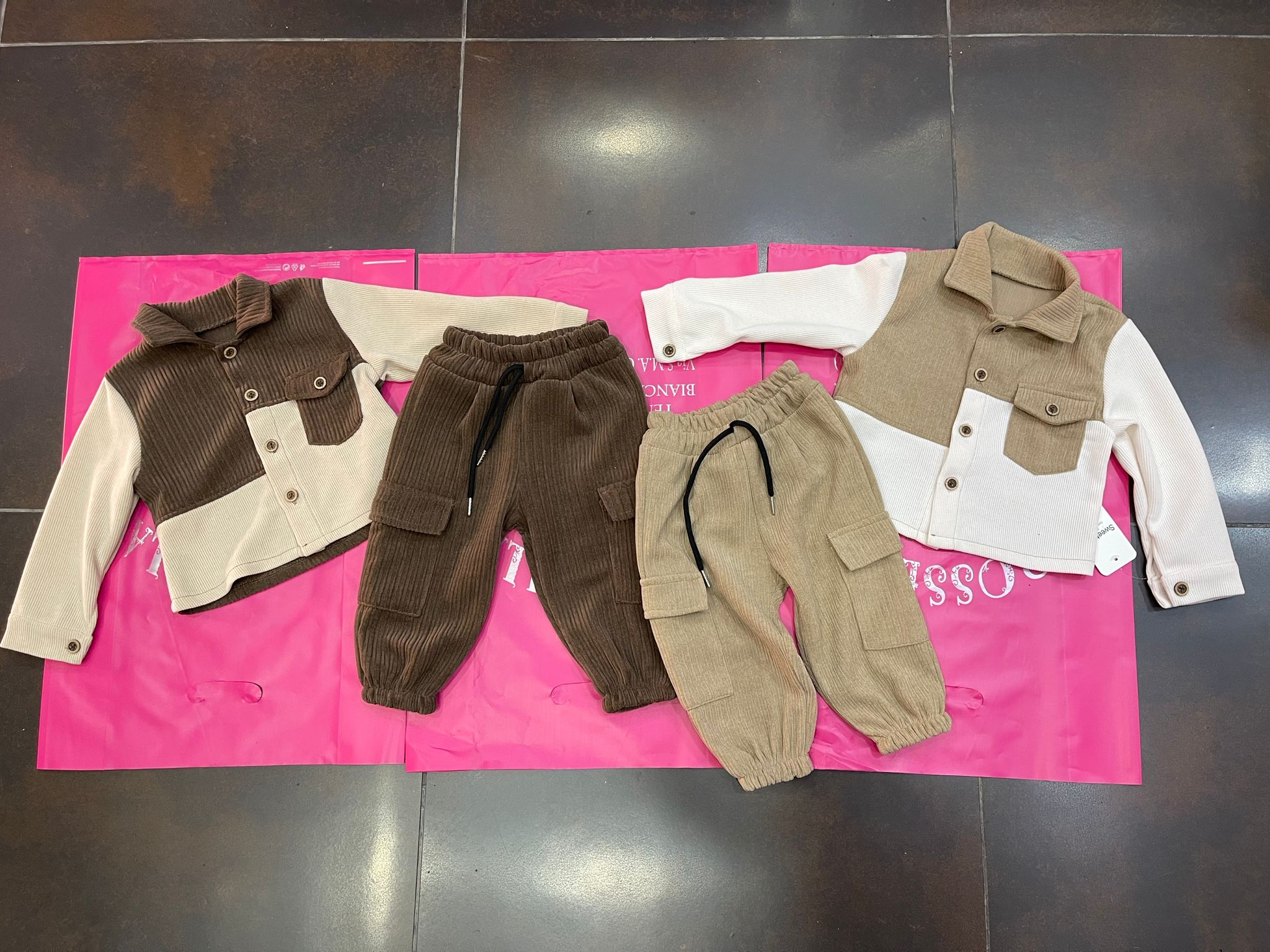 Completo bimbo velluto coste intarsio baby