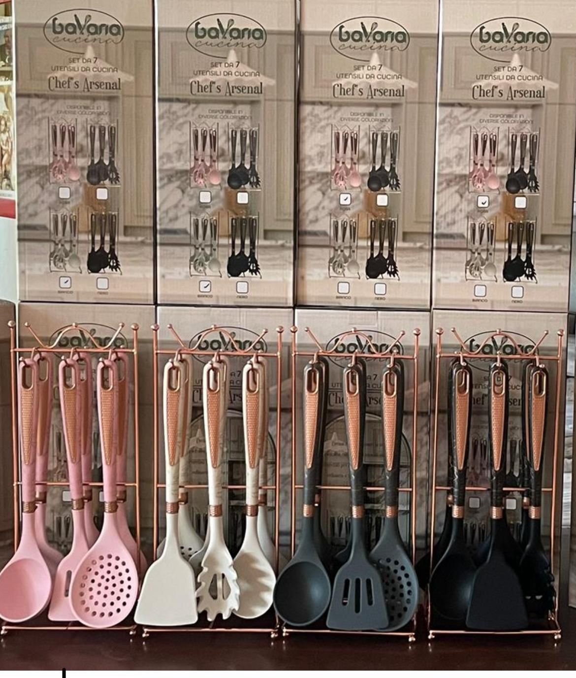 Set mestoli bavaria con appendini in rame 7 pezzi in silicone marmorizzati