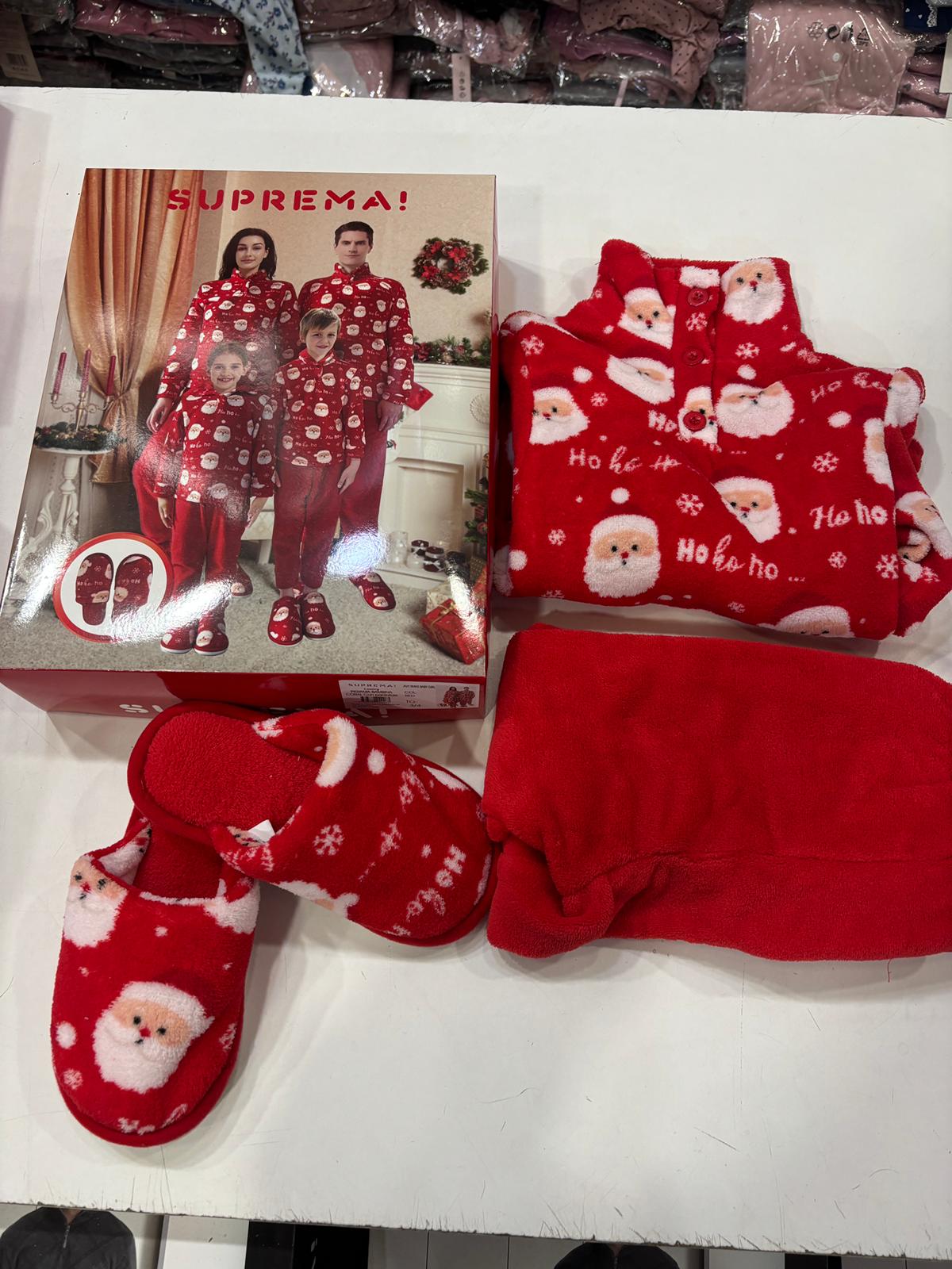 Pigiami natale suprema con pantofole in morbido coral uomo e donna