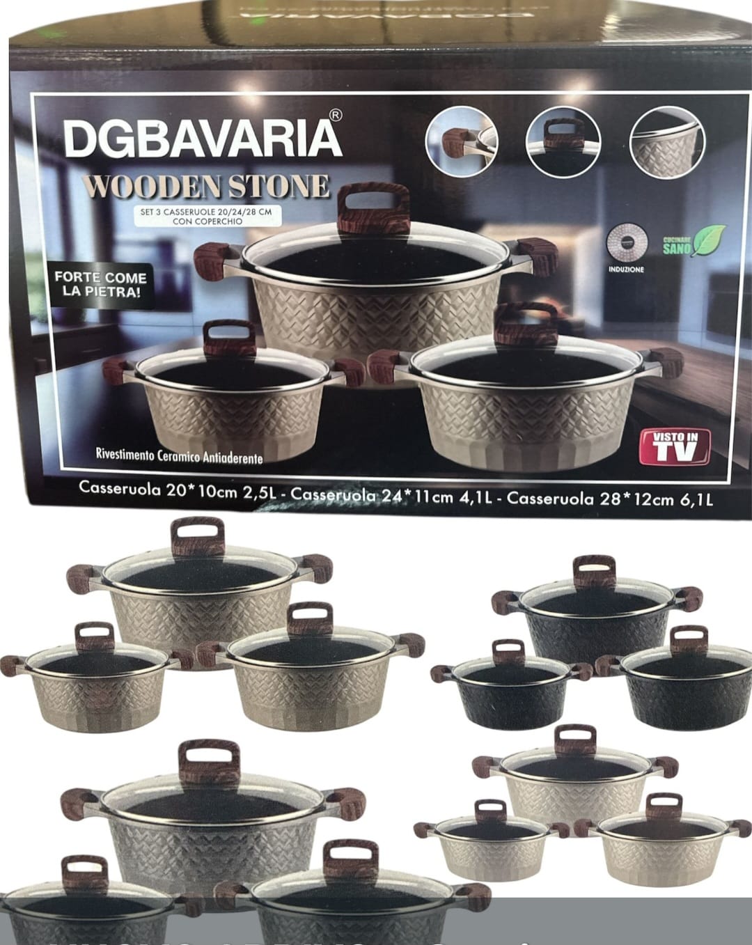 Set casseruole topazio complete di coperchio a induzione e normale