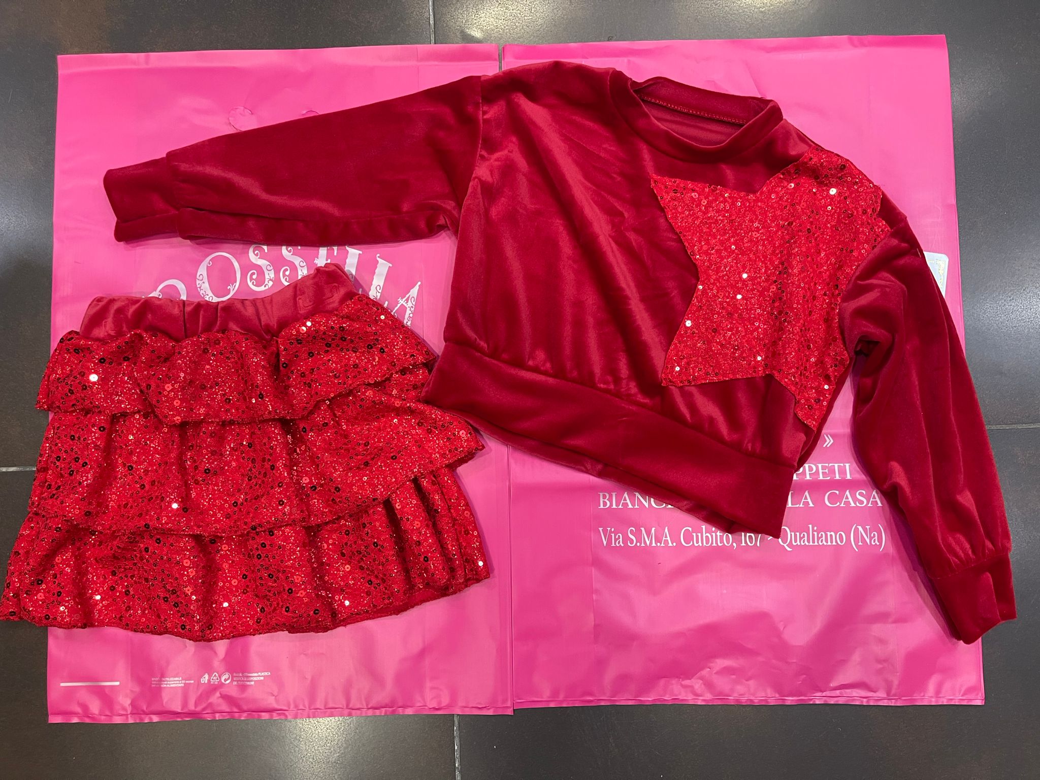 Completo velluto bimba gonna volant