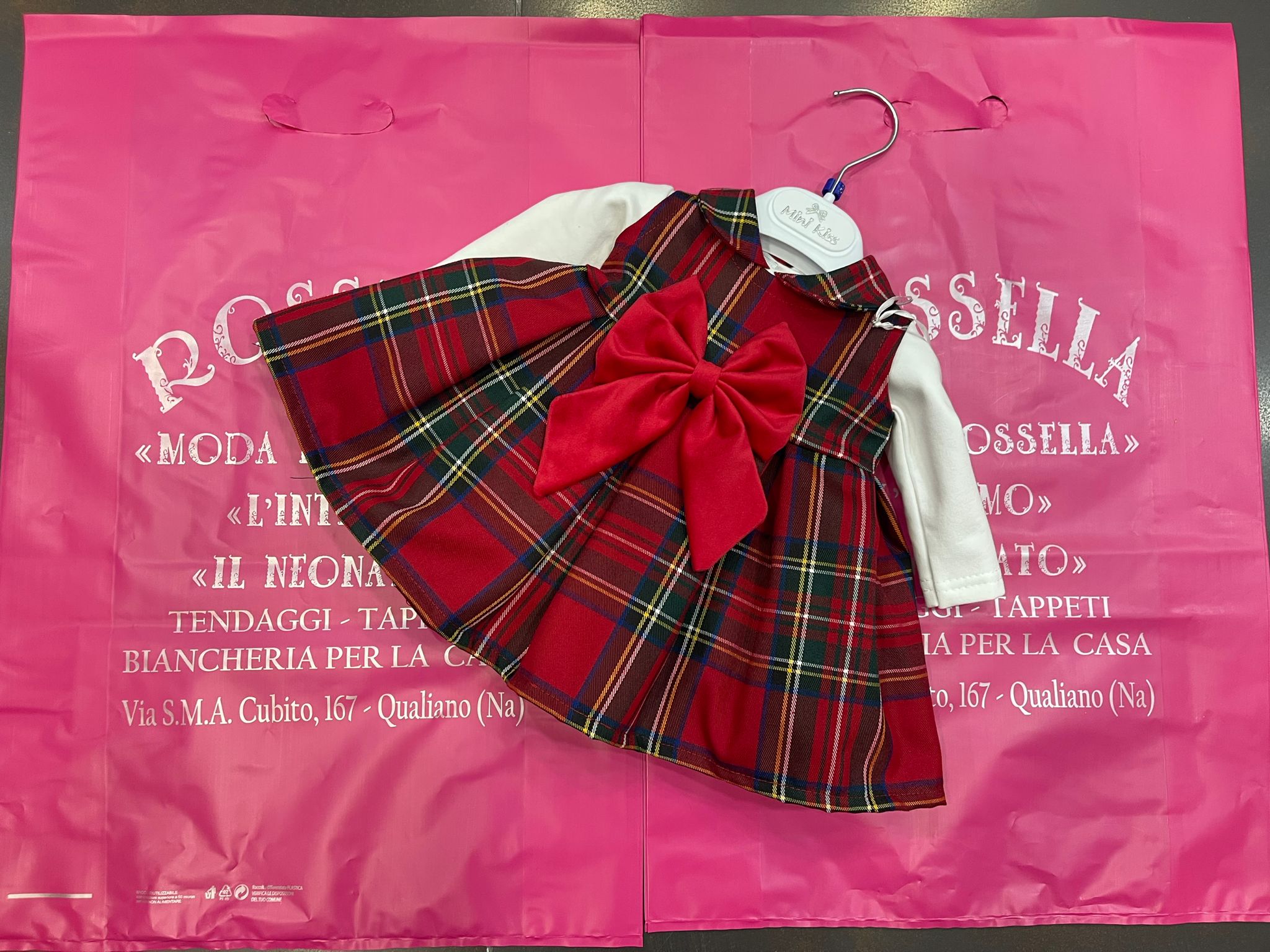 Vestito scozzese neonata fiocco