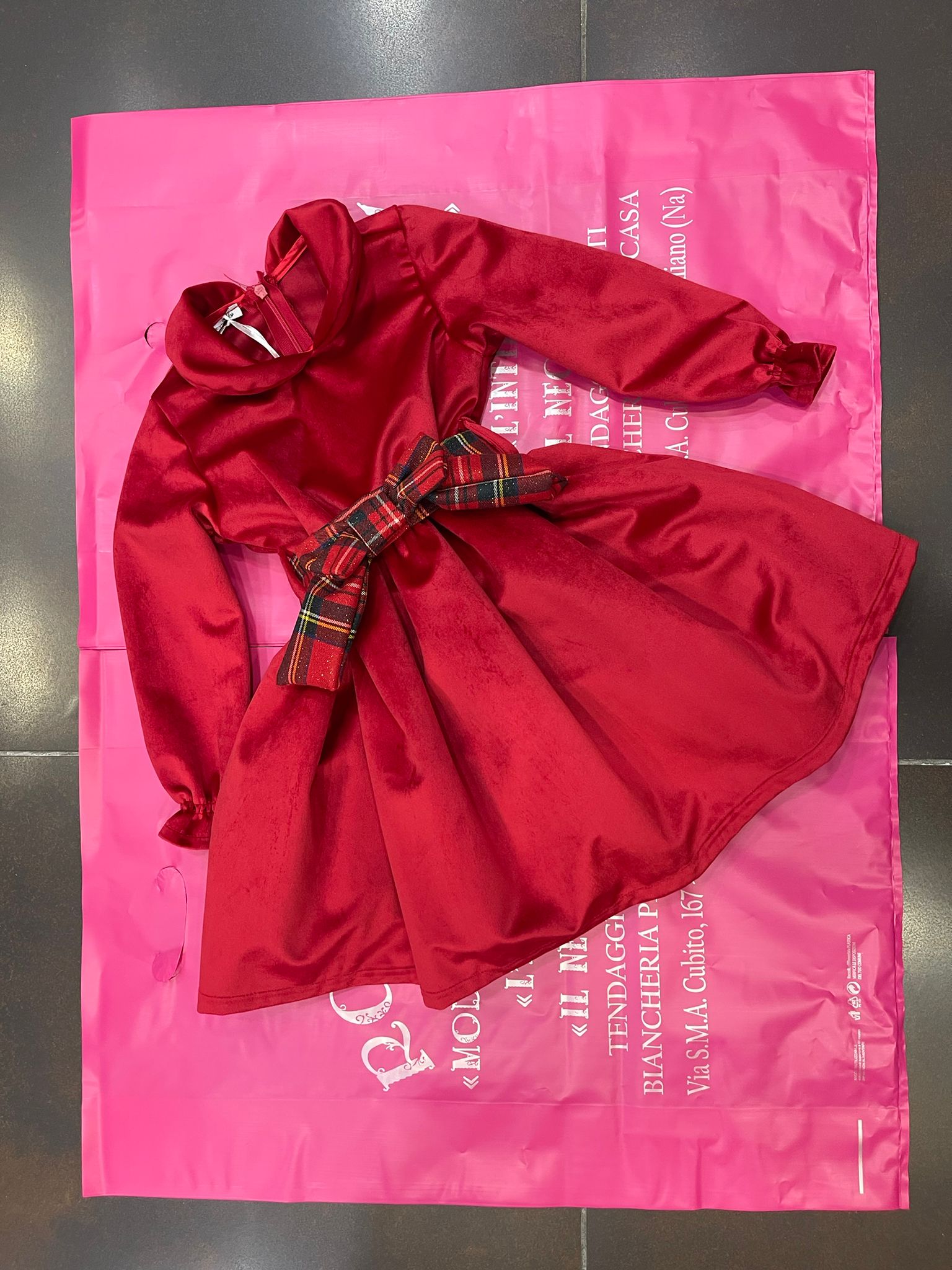 Vestito velluto femminuccia fiocco scozzese