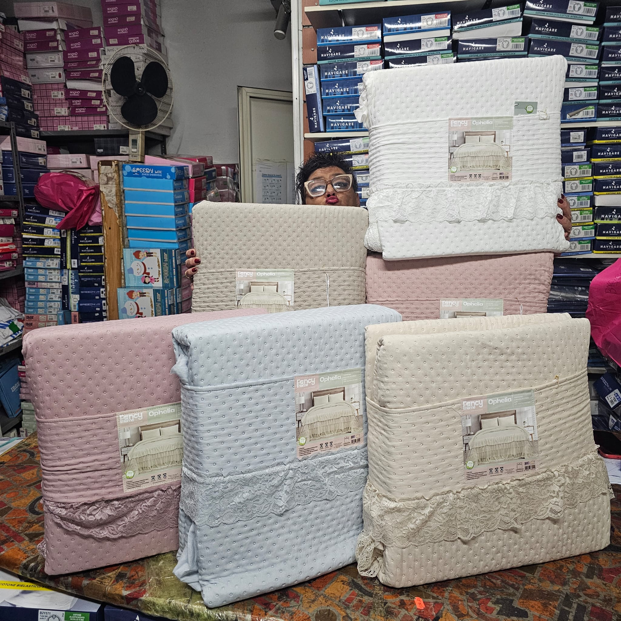 Trapuntino matrimoniale Francy tinta unita 3 balze con pizzo