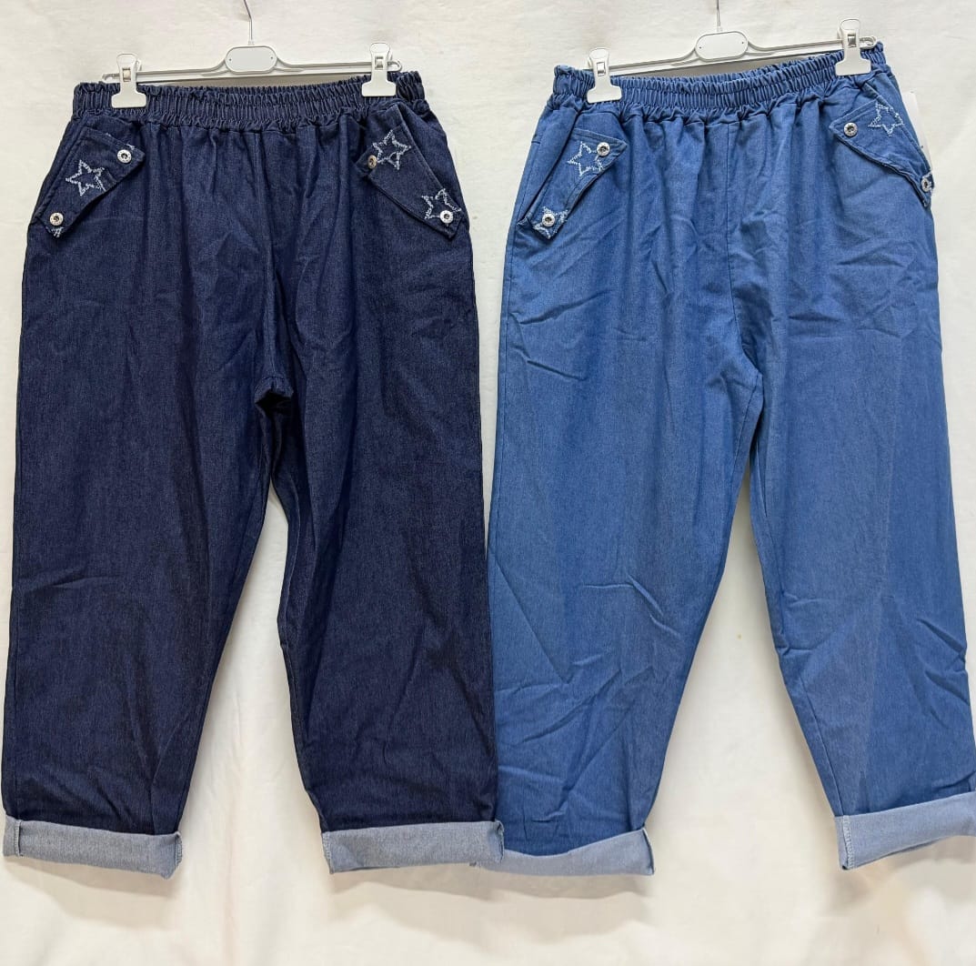 Jeans elastico in vita con decoro sulle tasche