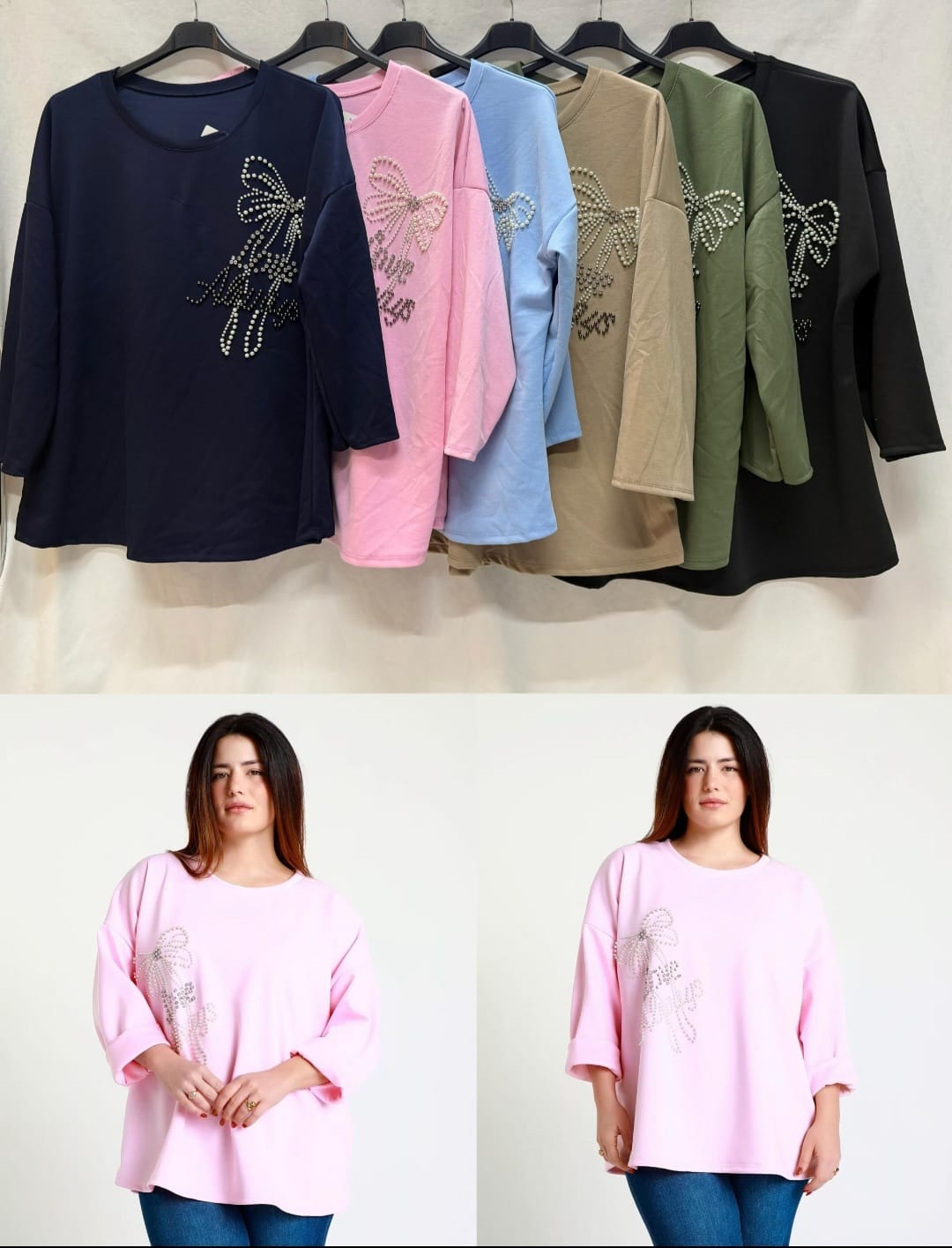 Maglia in tessuto modal con fiocco strass