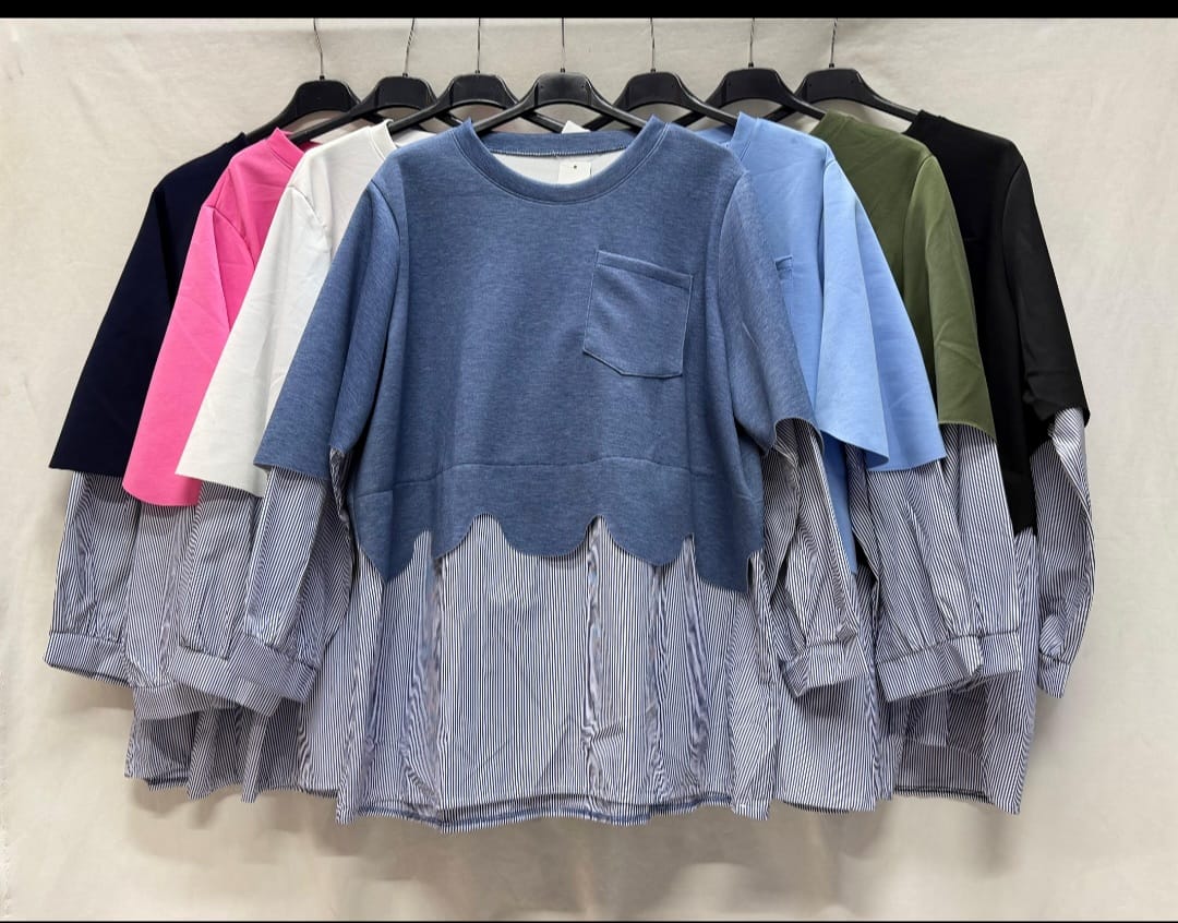 Felpina in modal a onde con finta camicia rigata