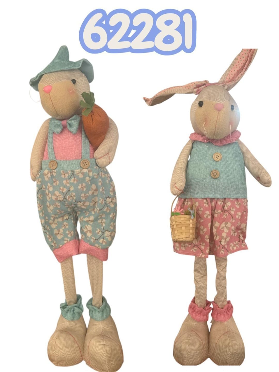 Coniglio pasquale estensibile fantasia fiori 65cm