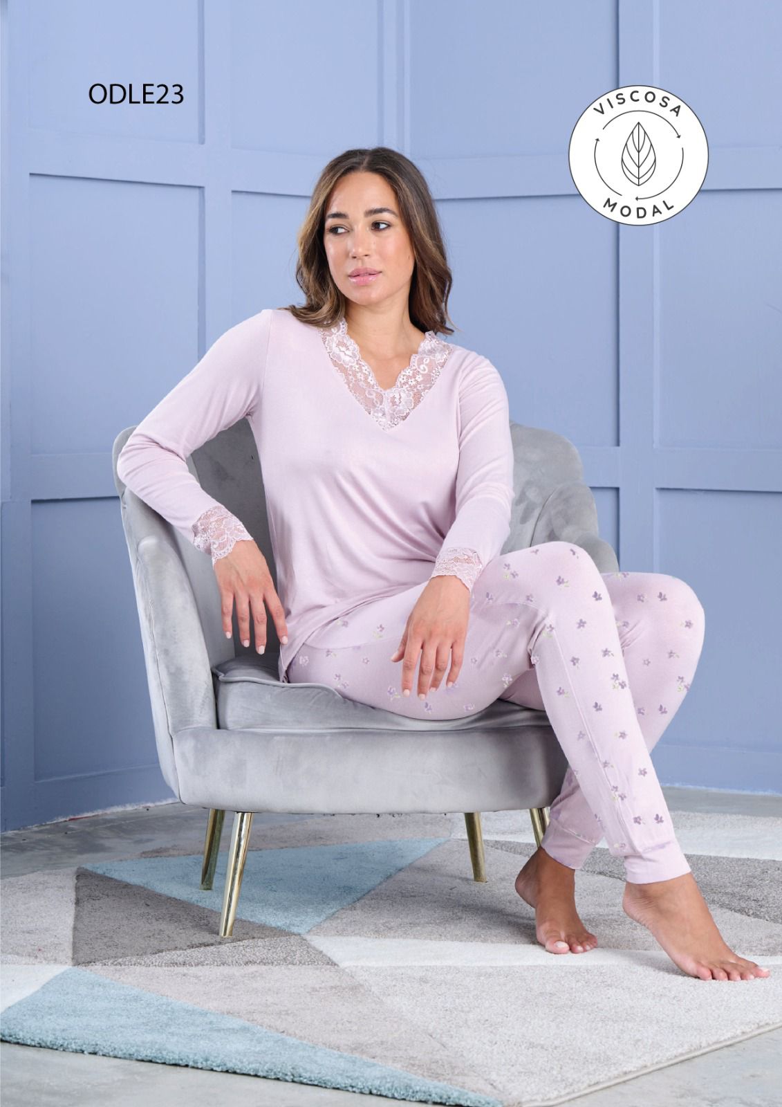 Pigiama oro nero in modal-viscosa con inserto pizzo