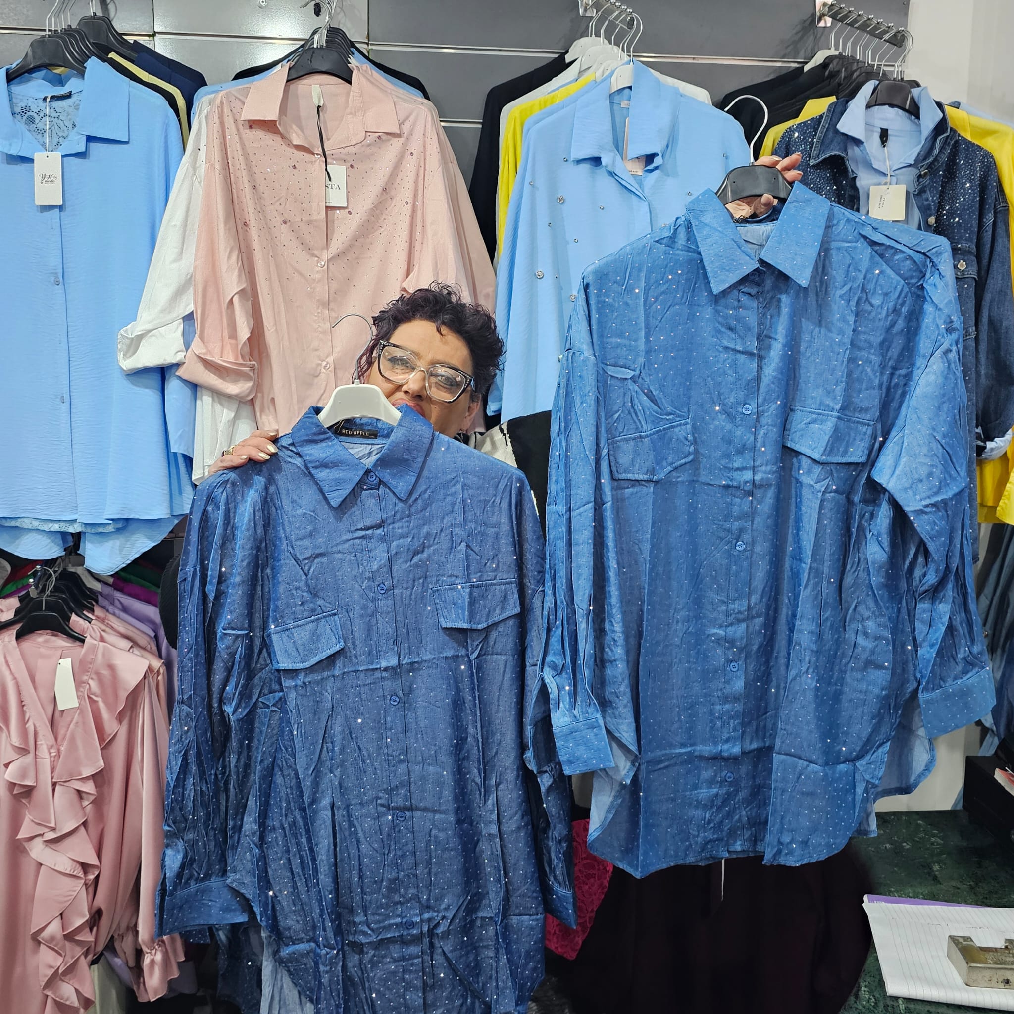 Camicione jeans lavato brillantino