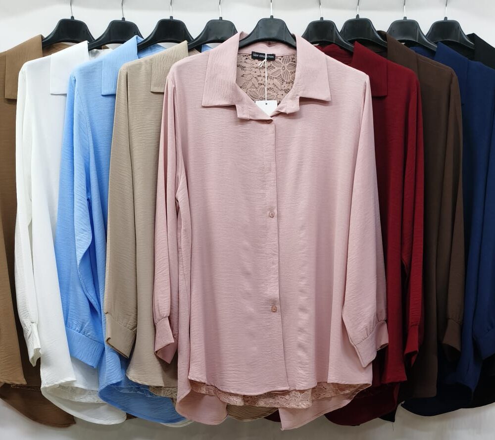 Camicia nodo dietro con pizzo - cielo