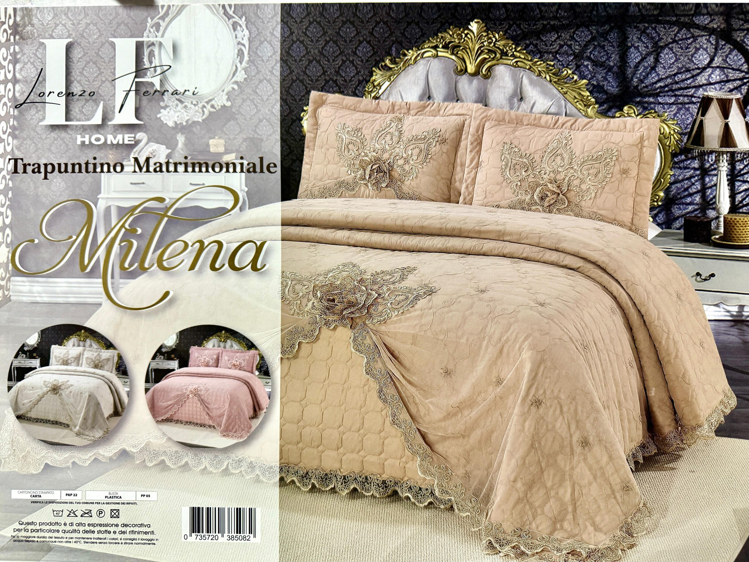 Trapunta milena matrimoniale 200 gr con strato interno di pizzo rebrodè' con 2 fodere