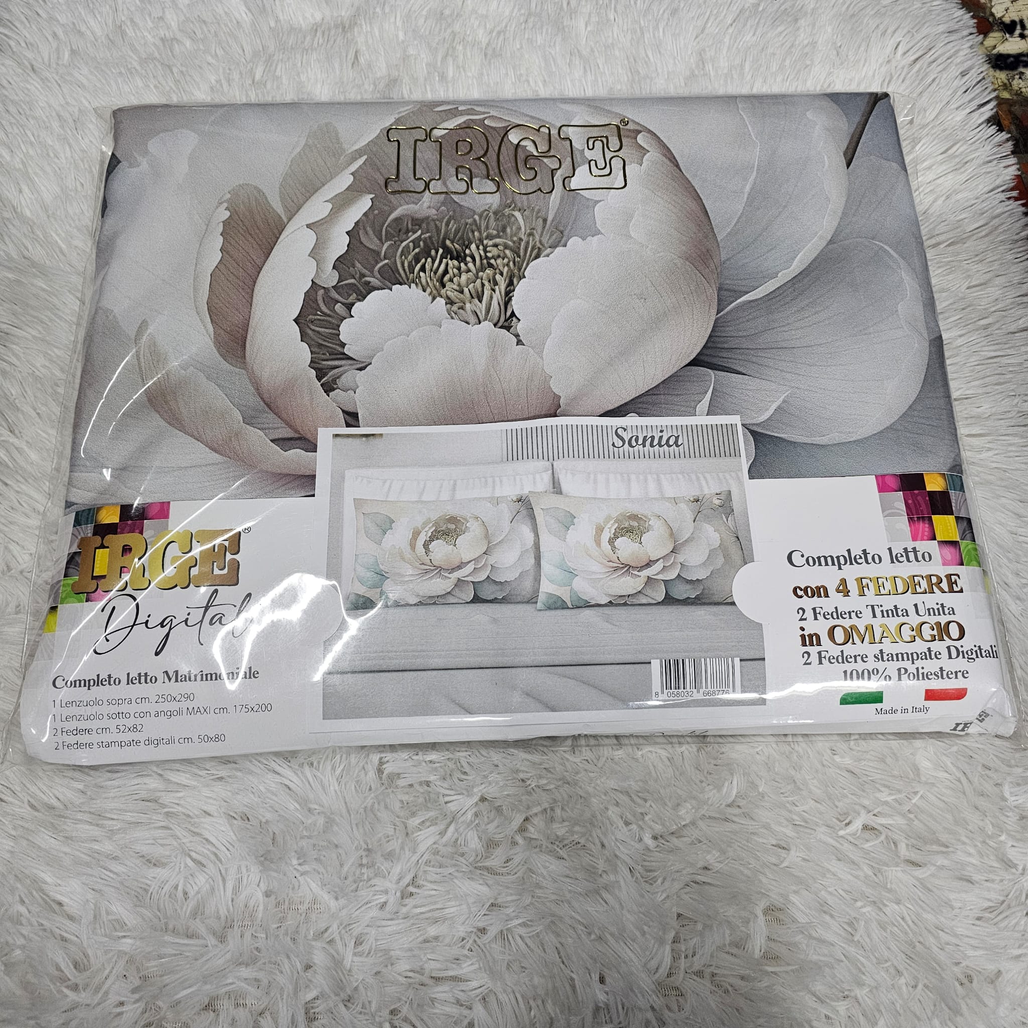Lenzuola irge sotto sopra con 4 federe puro cotone l
