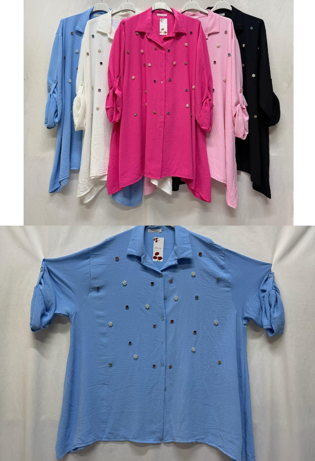 Camicione in viscosa strass e perle colorate