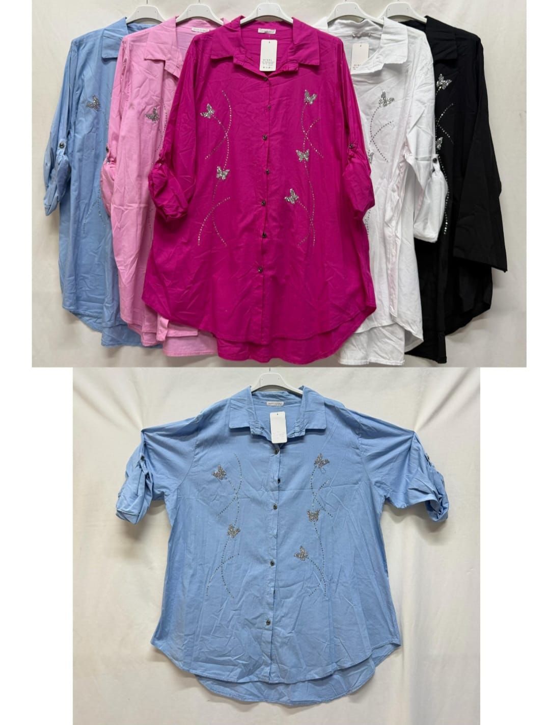 Camicione in cotone strass farfalle