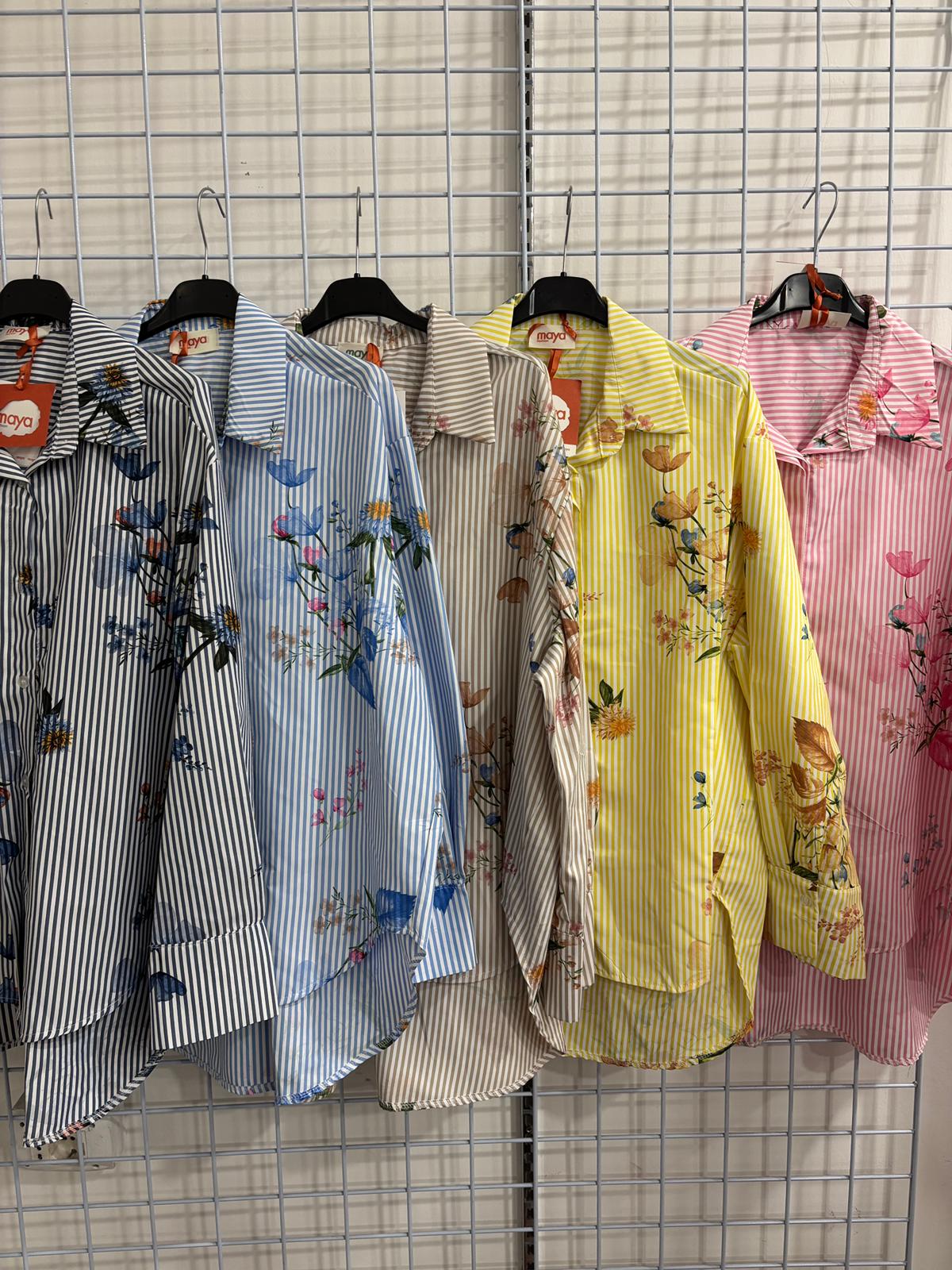 Camicia fiori rigata