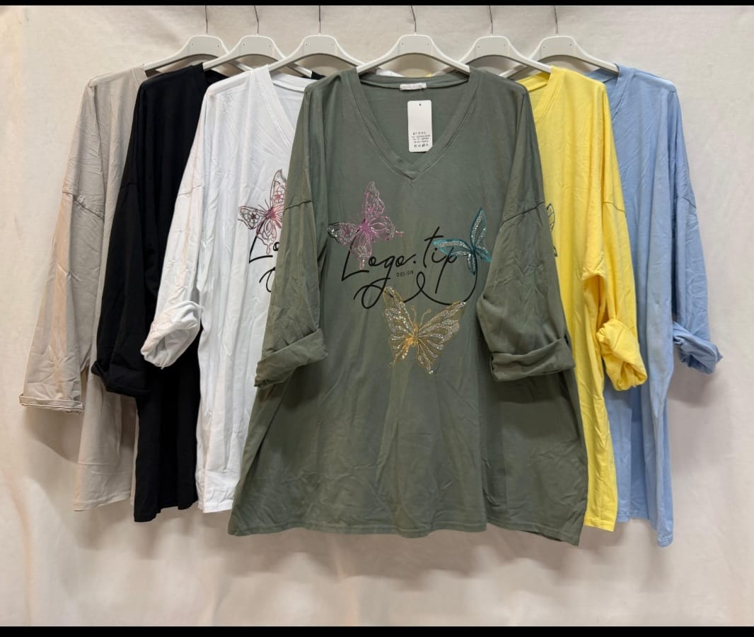 Maglia in cotone farfalle arcobaleno