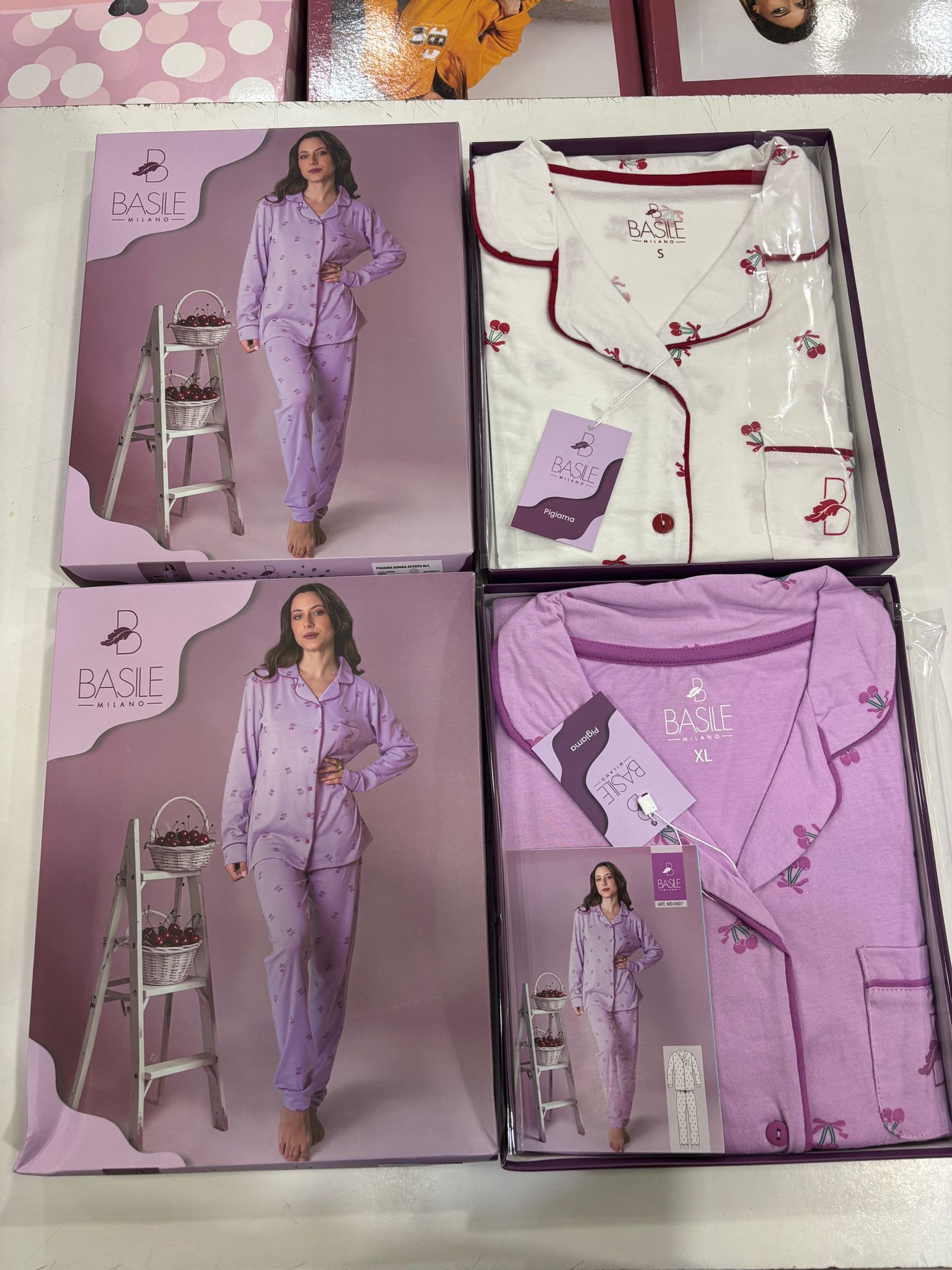 Pigiama donna basile aperto ciliegie cotone