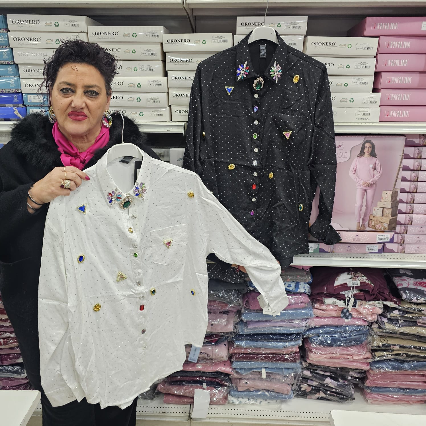 Camicia brillantini e strass francese