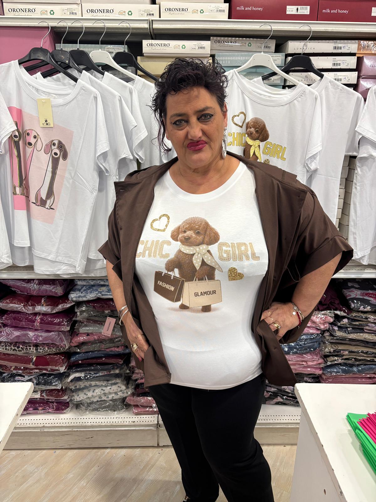 T-shirt in puro cotone con dettaglio stampe e strass