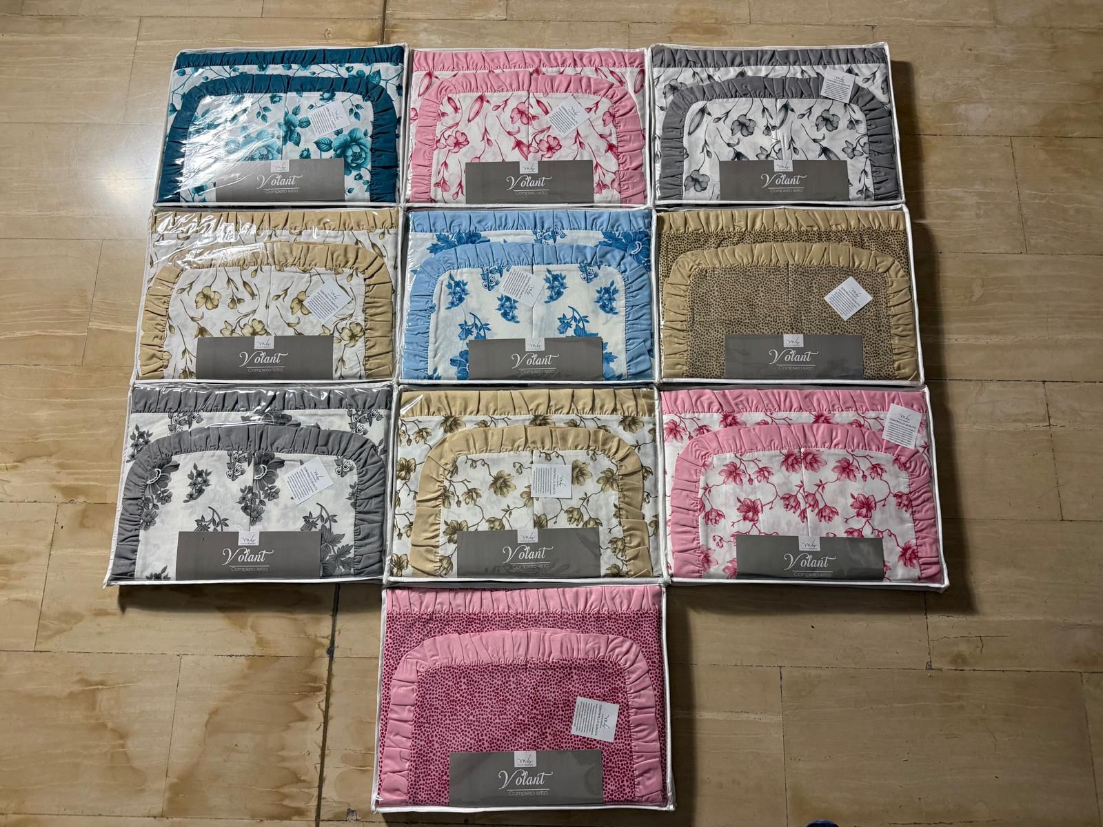 Lenzuola matrimoniali composte da sotto sopra e 2 federe volant in policotone fibre naturali