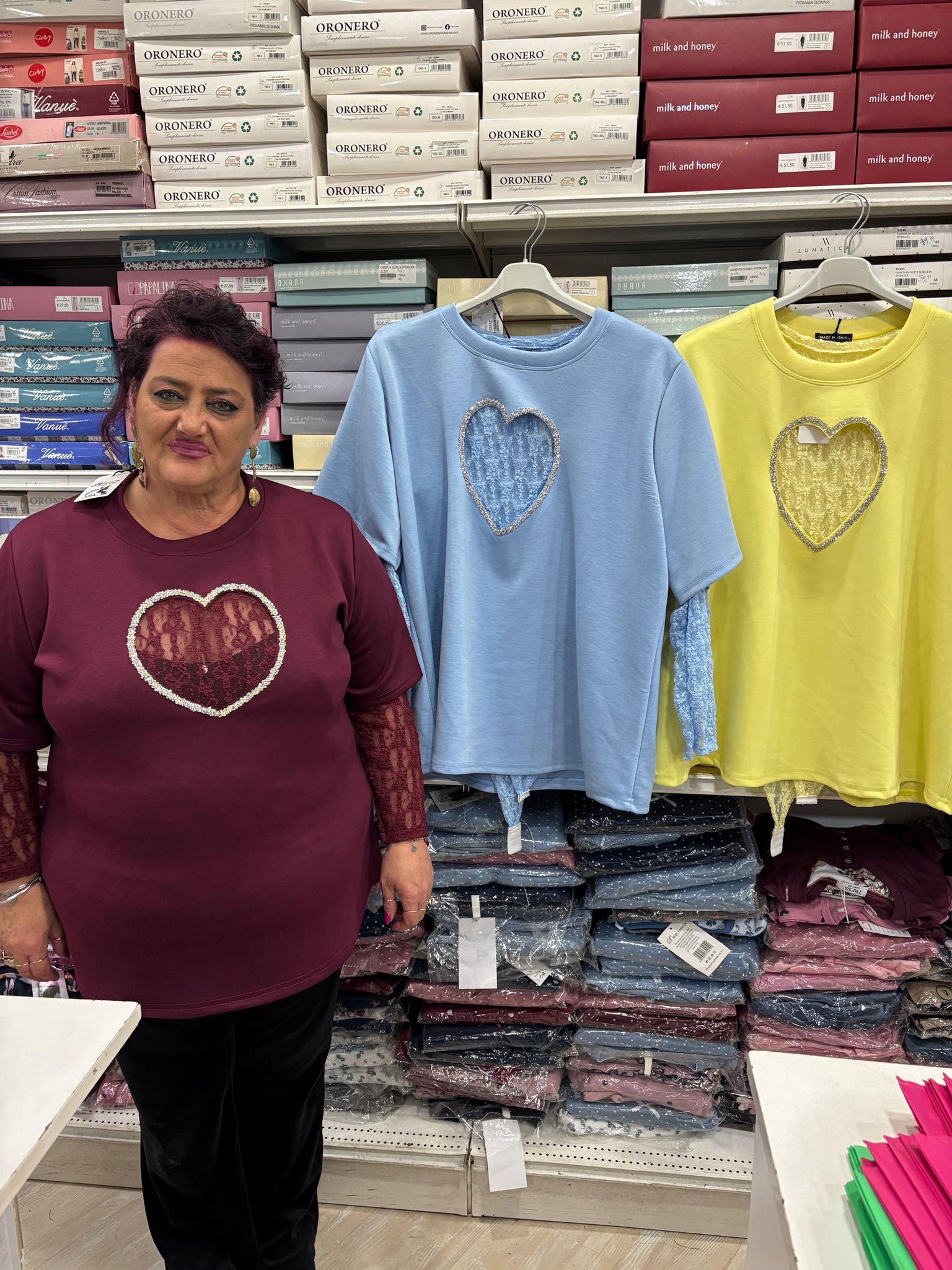 Maglia cuore con body pizzo in modal