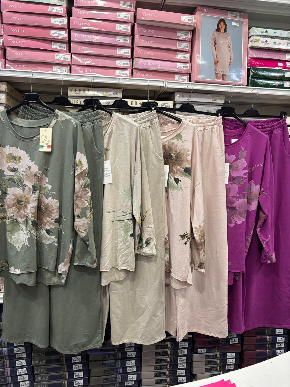 Completo fiori positano in puro cotone tg unica oversize