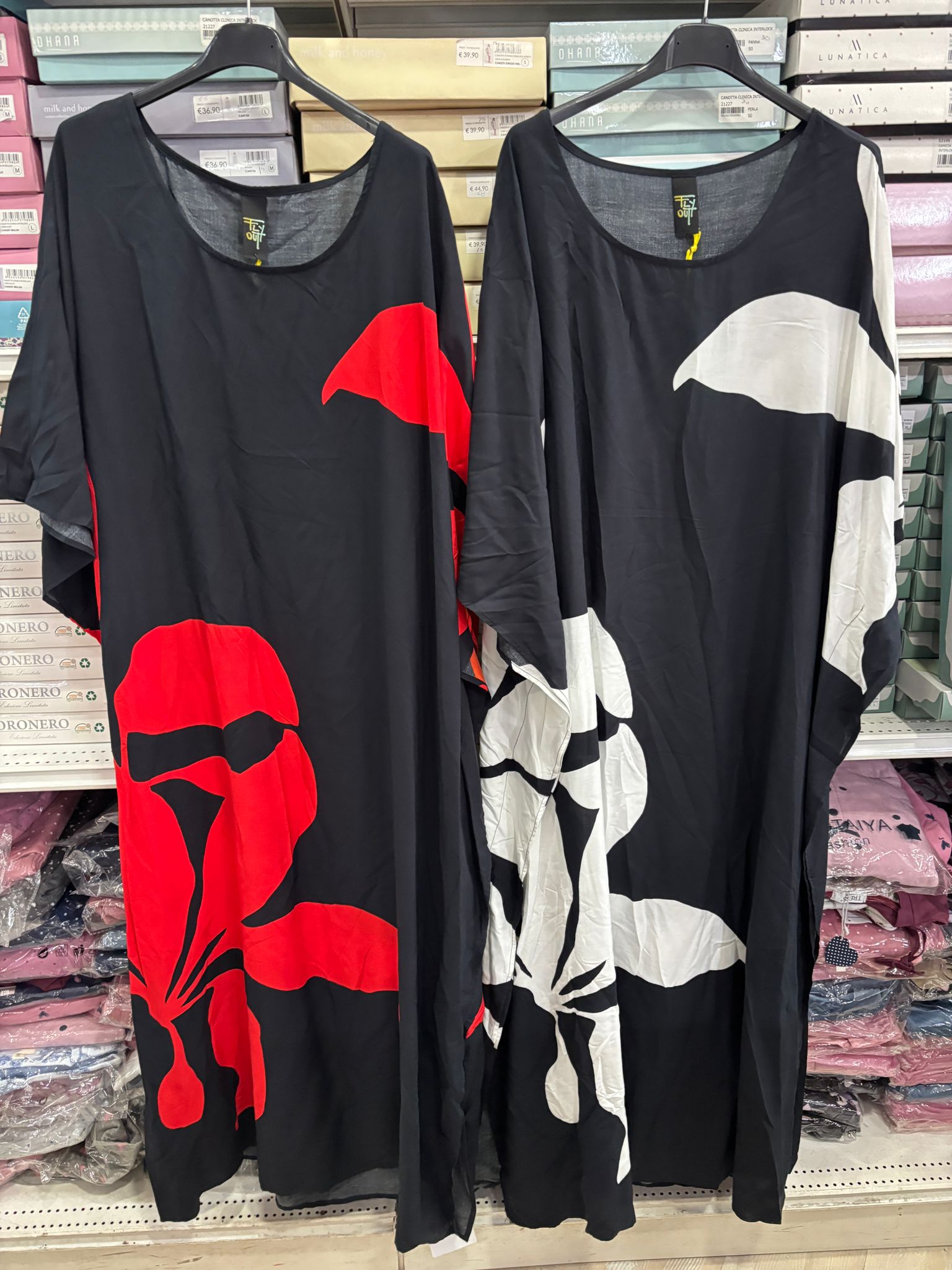 Vestito cotone viscosa fiori base nero